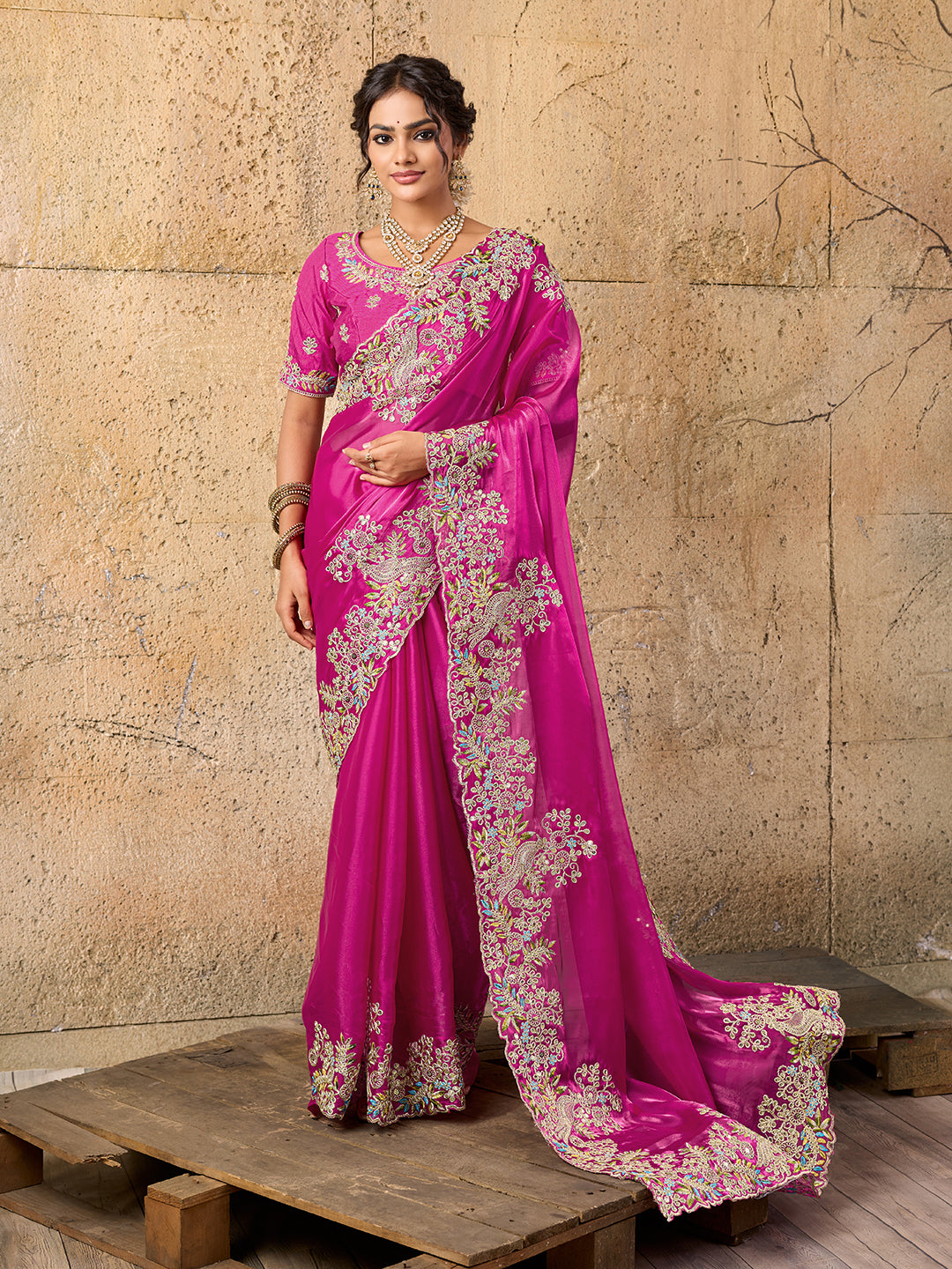 Tanmira  New Designer Pure Tissue Silk Kashida Embroidery Saree HM