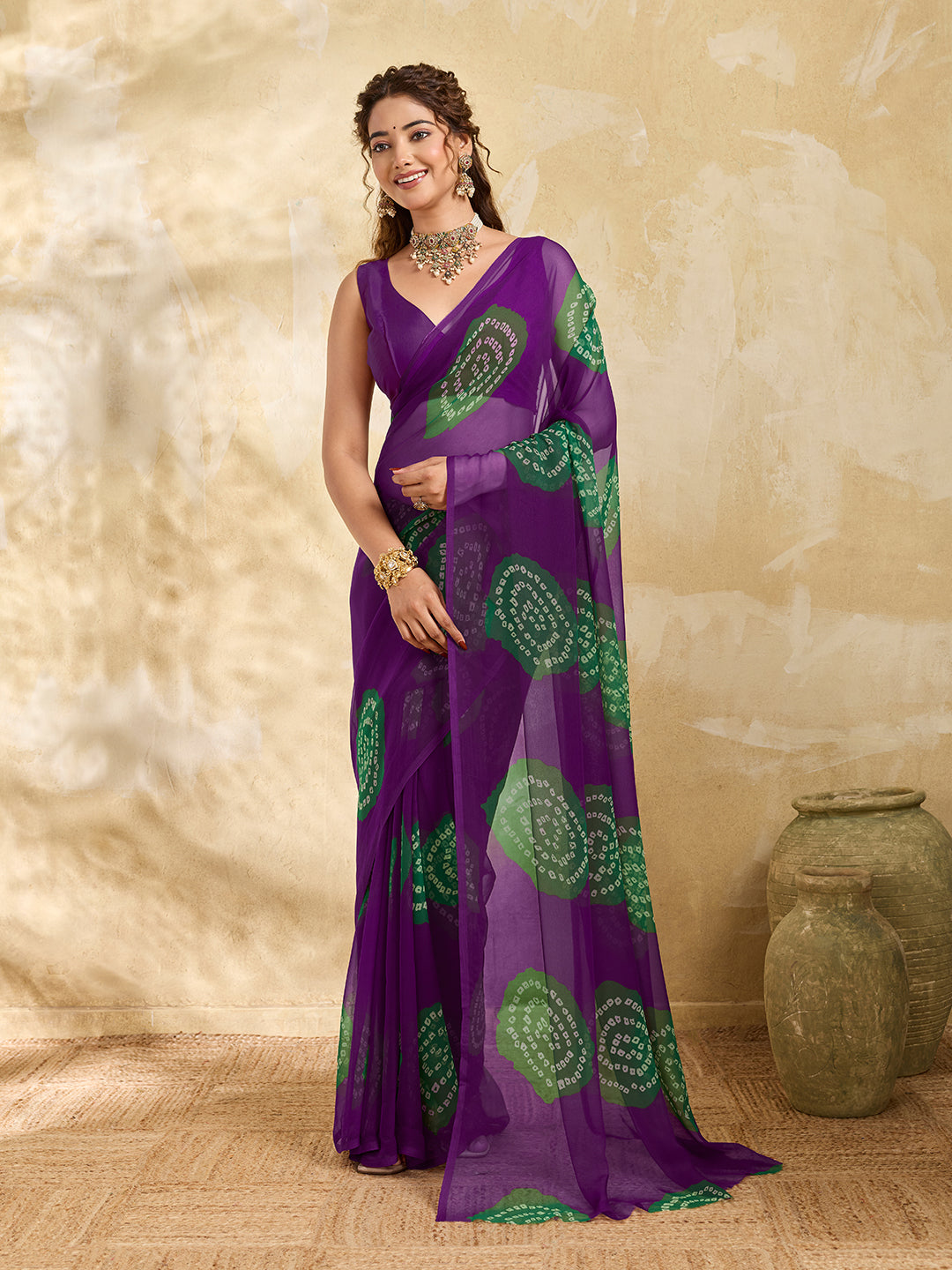 Tanmira Summer Special Rajasthani Royal Georgette Bandhani Sarees Wine