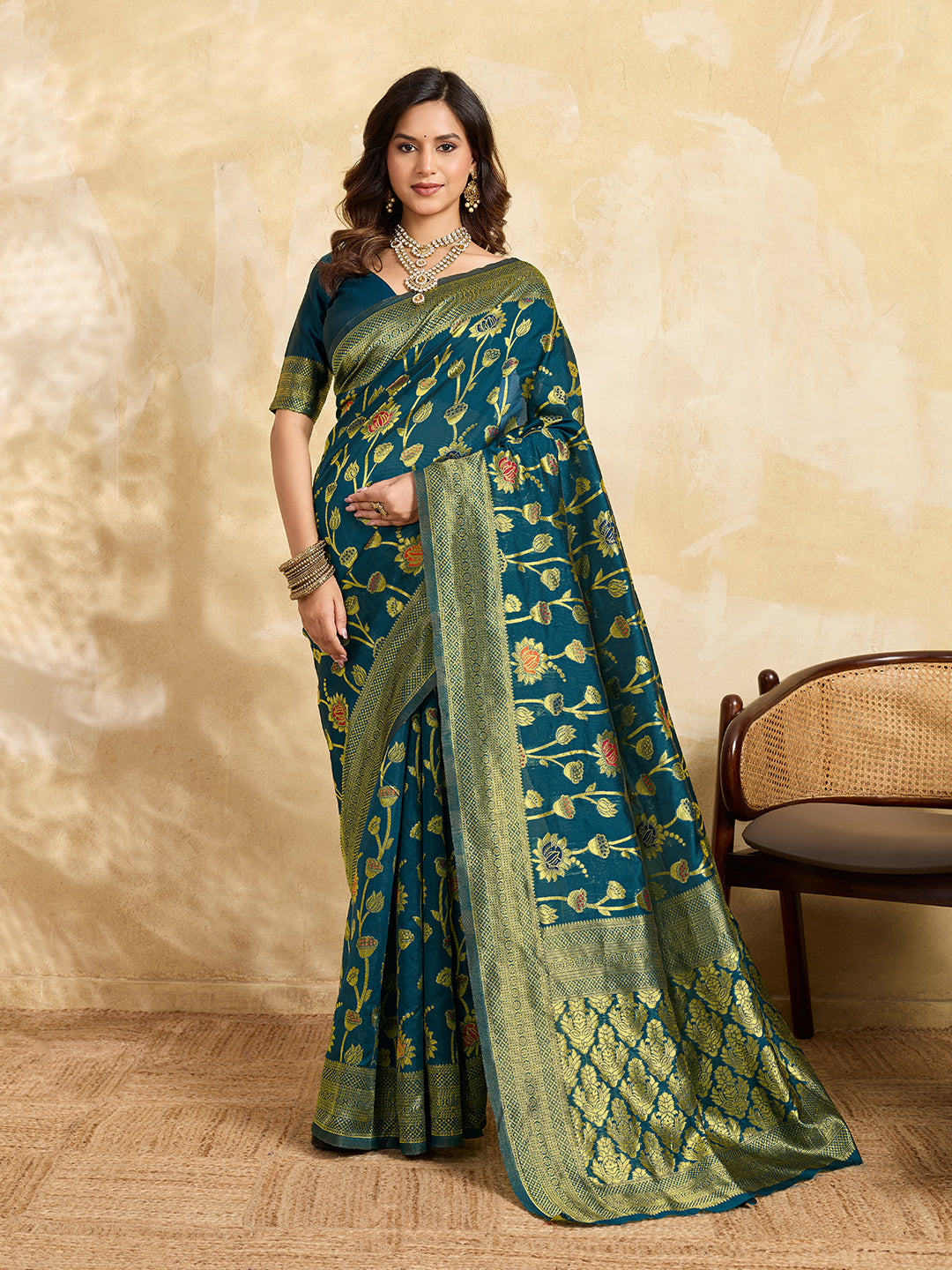 Tanmira  New Elegant Dola Silk Banarasi Style Saree with Floral Print DC