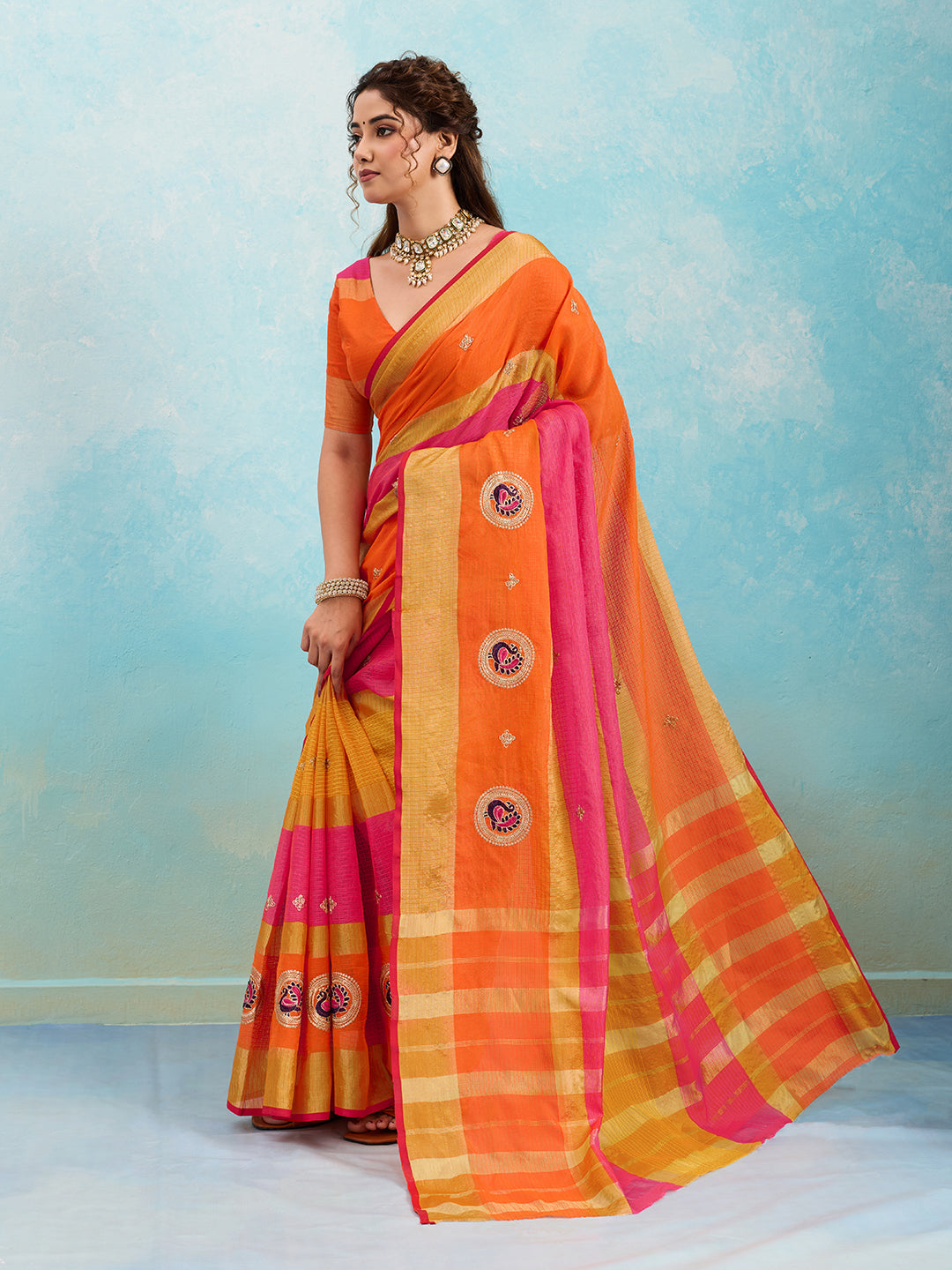 Tanmira  Pure Doria with zari design peacock design saree  Rani Orange  SANA