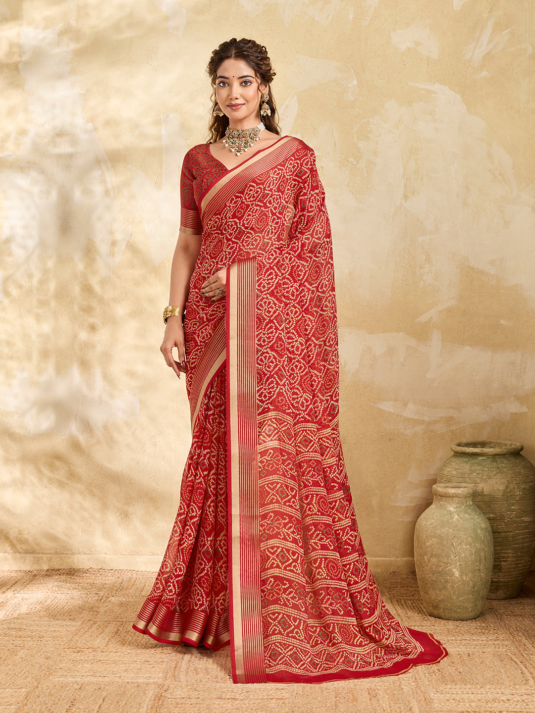 Tanmira  New Beautiful Bandhani Chiffon Saree for Everyday Elegance KDN