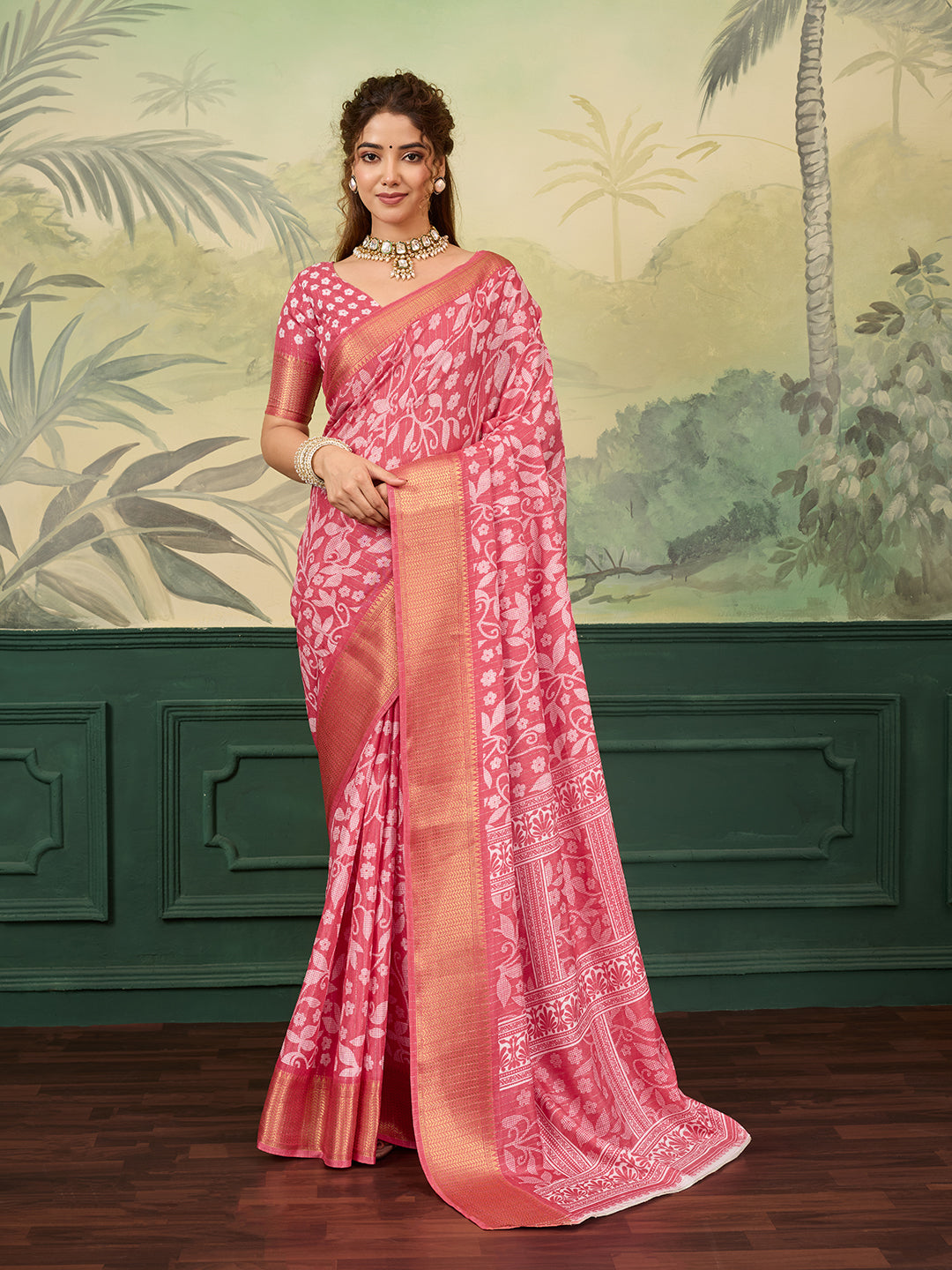 Tanmira  New Elegant Cotton Silk Printed Saree with Zari Border Saree  STL