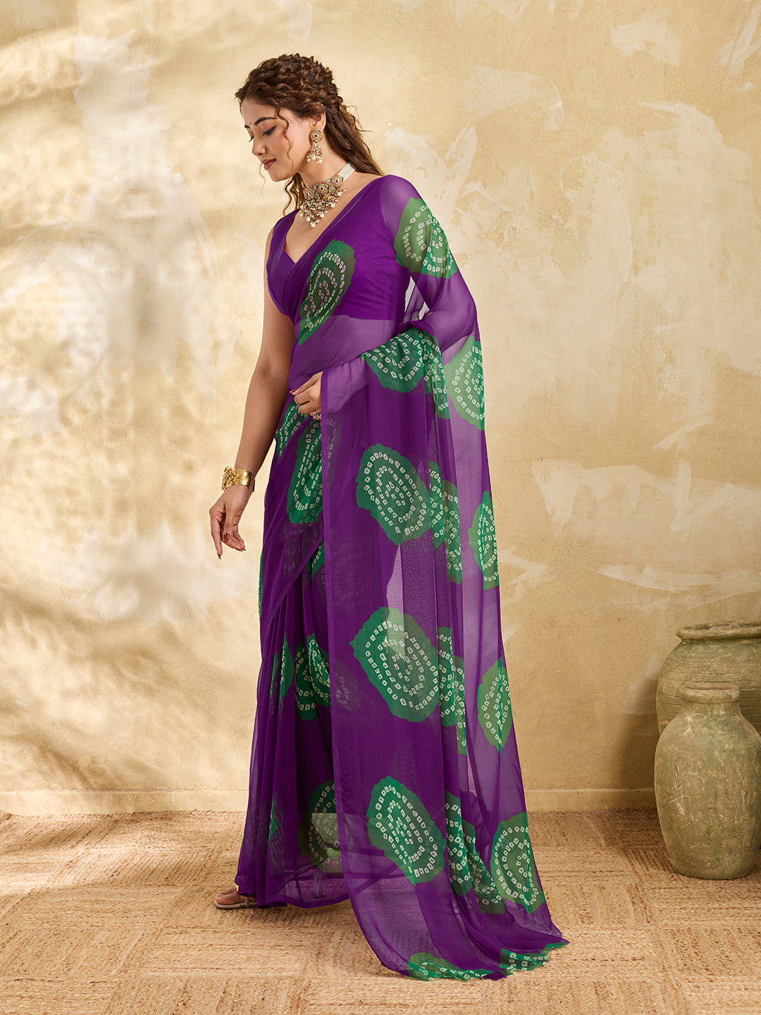 Tanmira Summer Special Rajasthani Royal Georgette Bandhani Sarees Wine