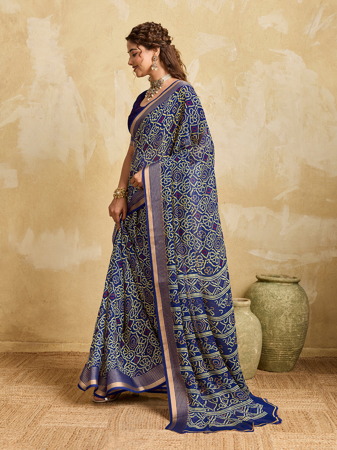 Tanmira  New Chiffon Bandhani Style Saree with Thread Weaving Border KDN
