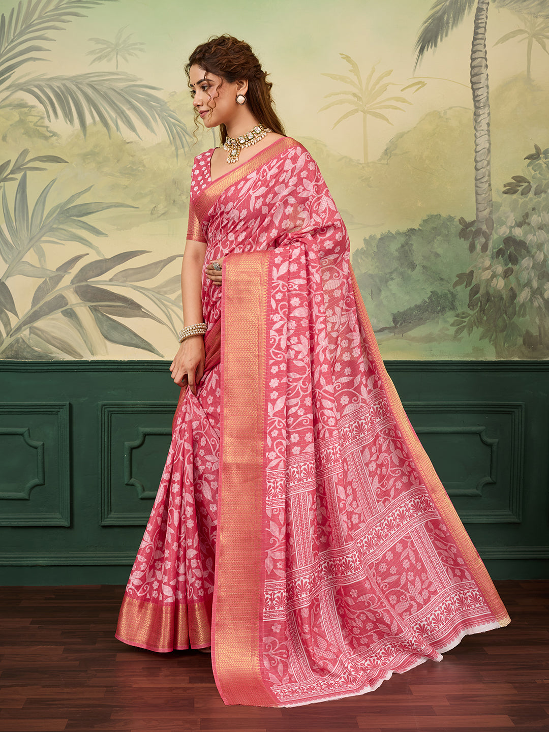 Tanmira  New Elegant Cotton Silk Printed Saree with Zari Border Saree  STL