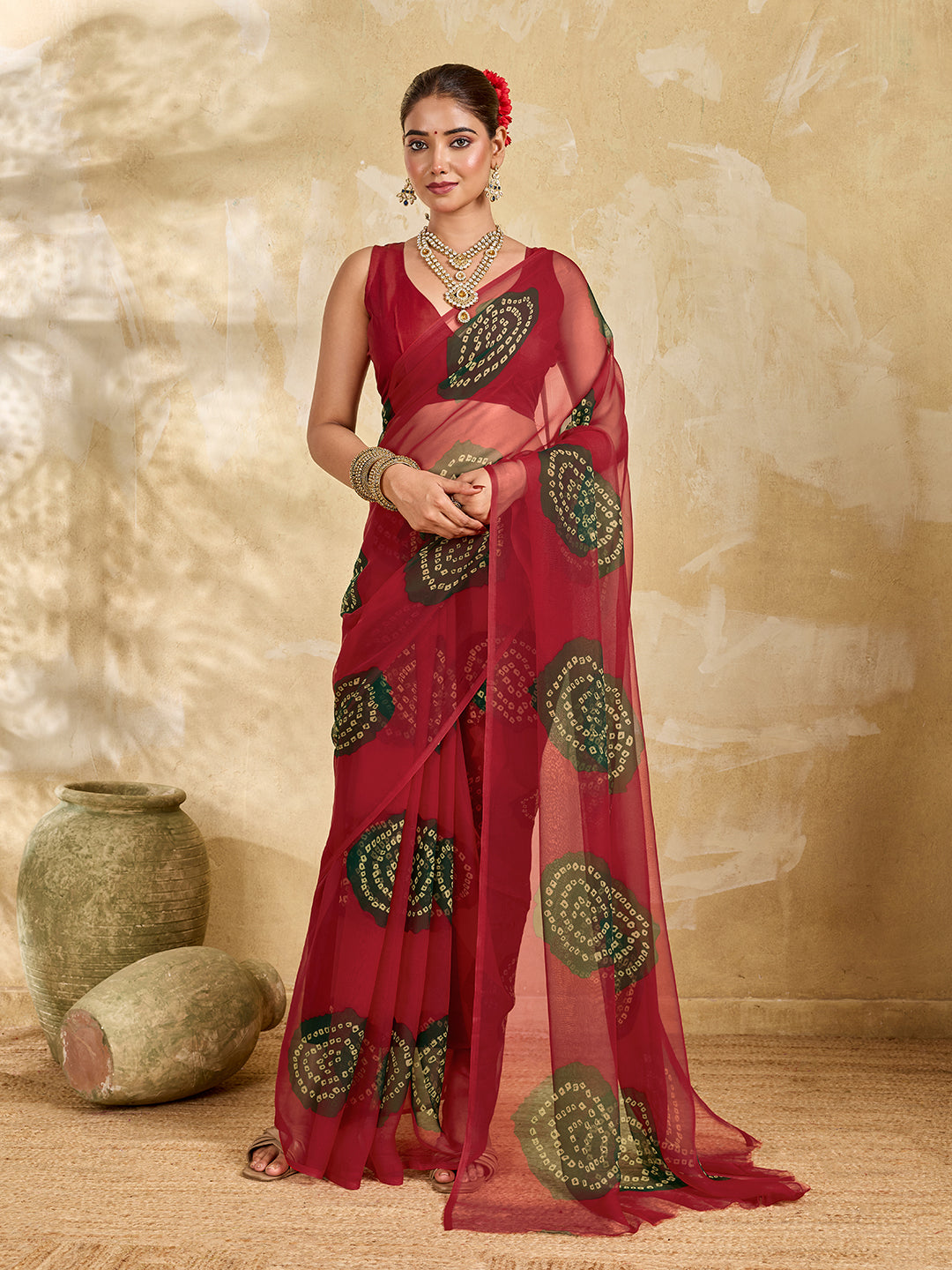 Tanmira Summer Special Rajasthani Royal Georgette Bandhani Sarees Red