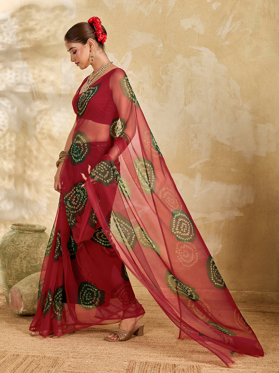 Tanmira Summer Special Rajasthani Royal Georgette Bandhani Sarees Red