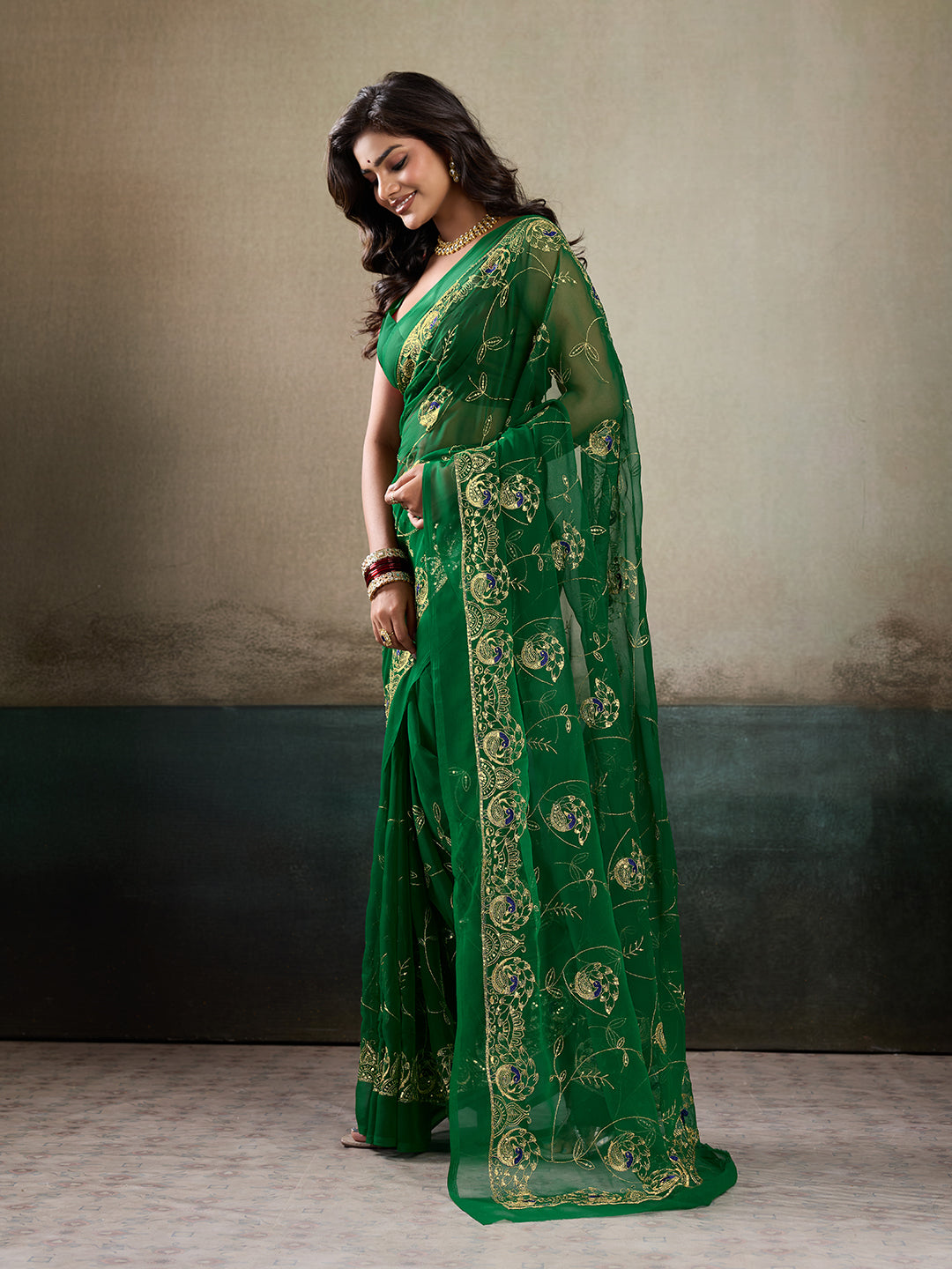 Tanmira  New Premium Chiffon Saree with Designer Aari Tari Work Festive Ready  JAY