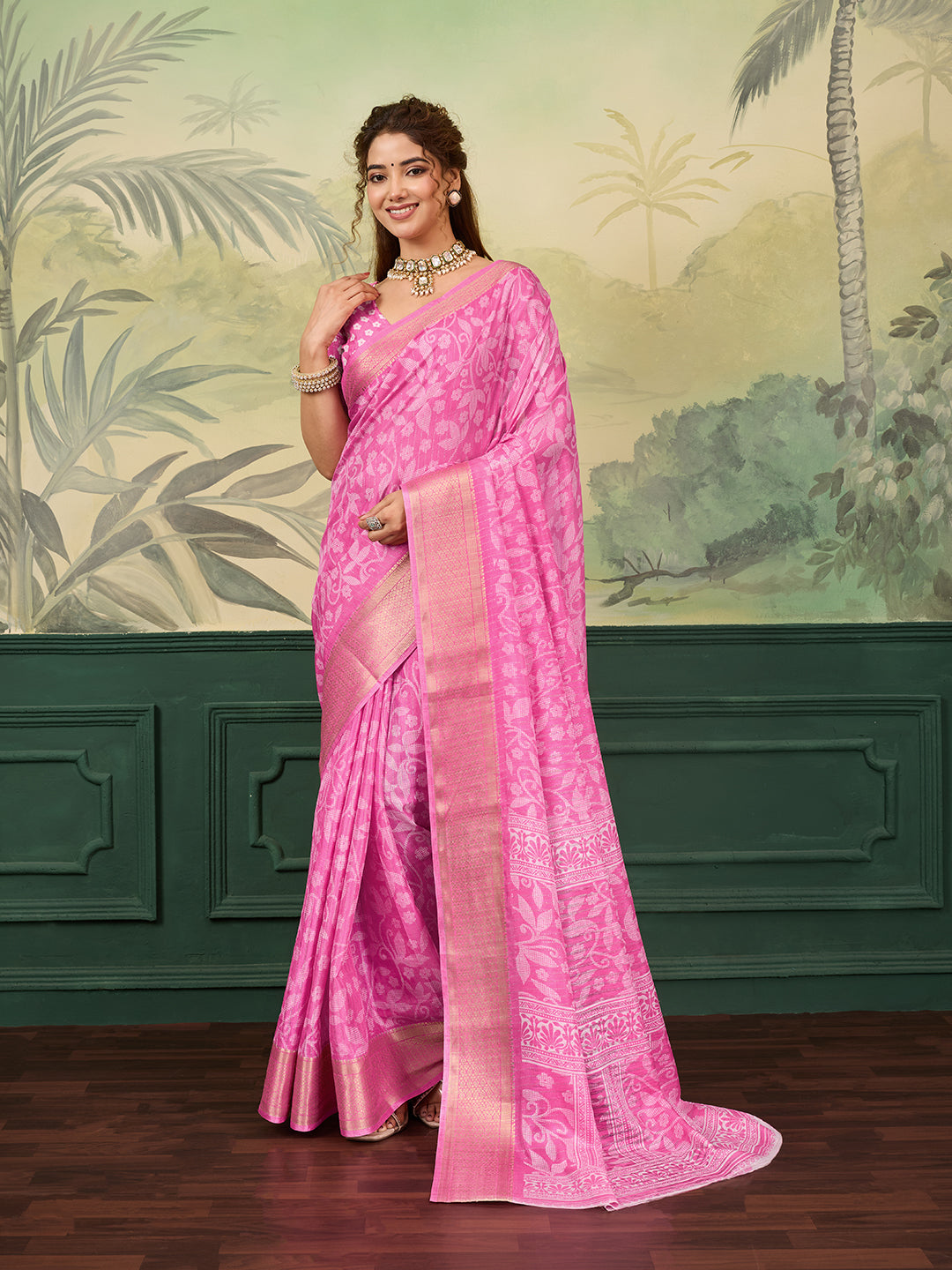 Tanmira  New Launch Cotton Silk Printed With Zari Border Work Saree STL