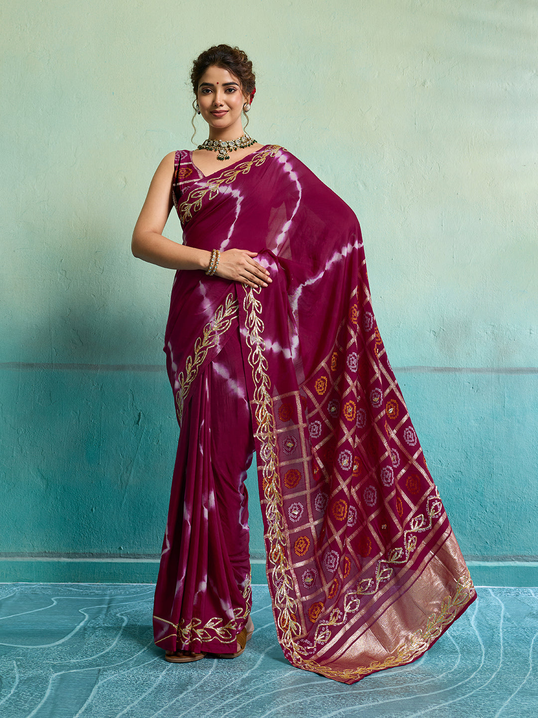 Tanmira  New Bandhani Style Dola Silk Saree with Gotapatti Work Saree GAN