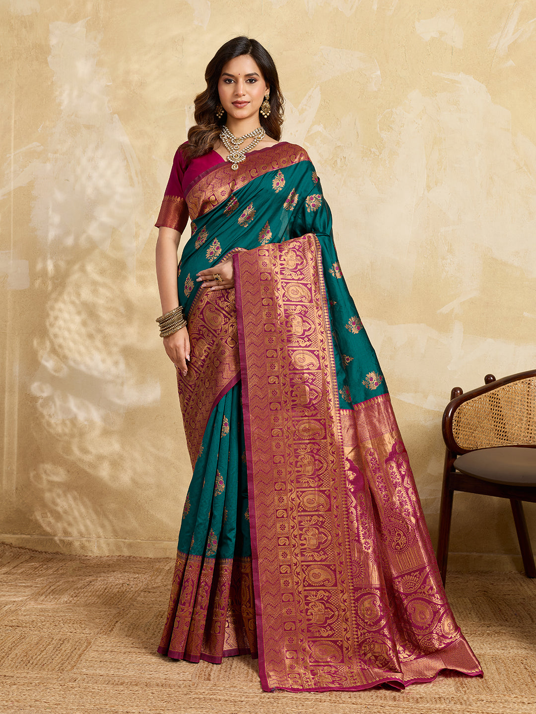 Tanmira  New Dola Silk Banarasi Style With Zari Border Work Saree DC