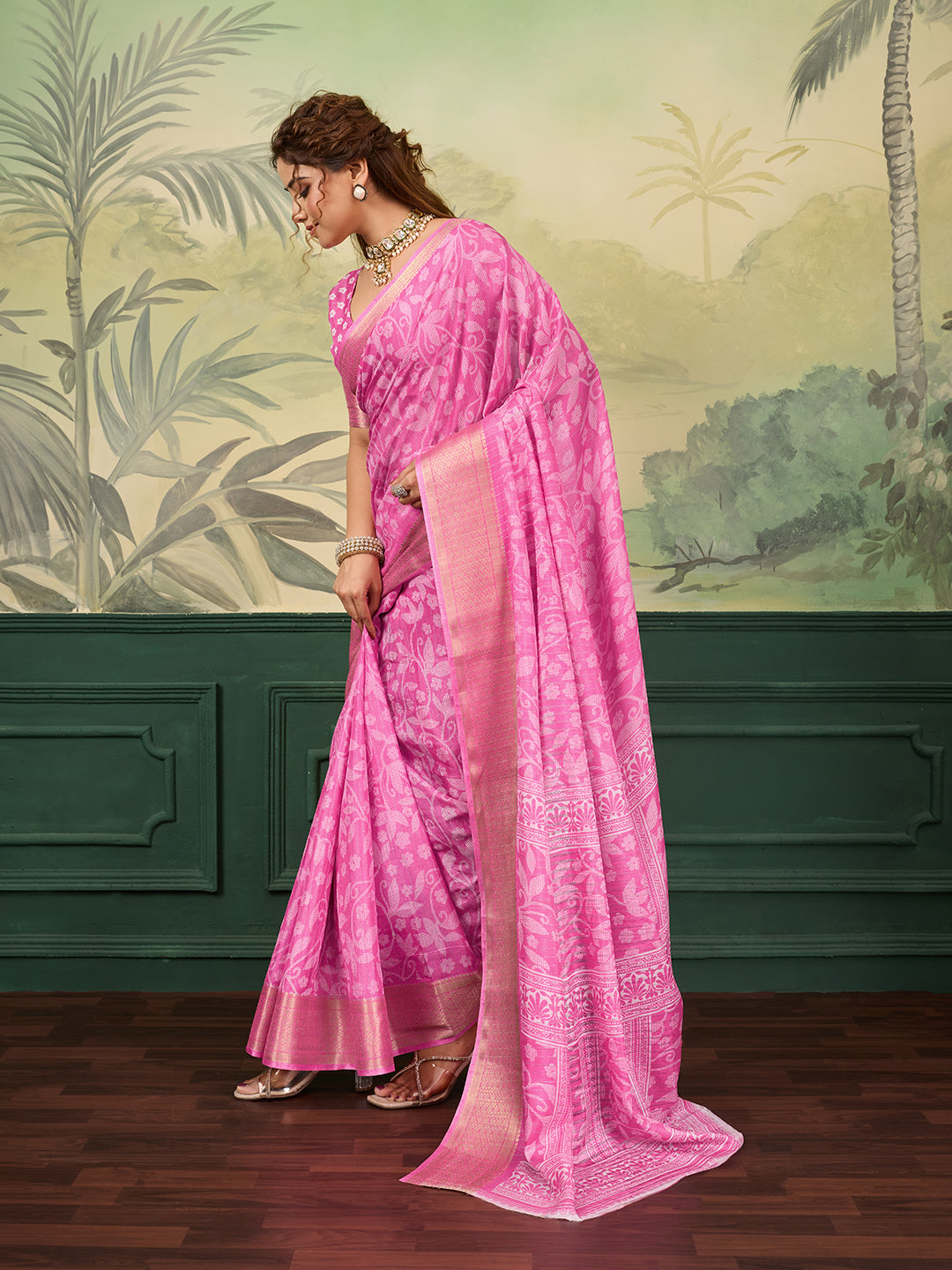 Tanmira  New Launch Cotton Silk Printed With Zari Border Work Saree STL