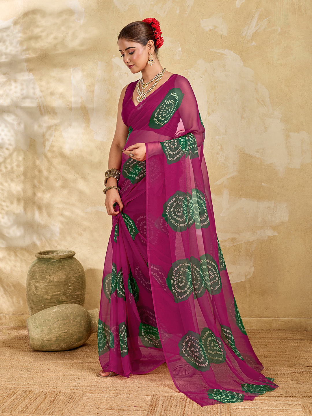Tanmira Summer Special Rajasthani Royal Georgette Bandhani Sarees Rani