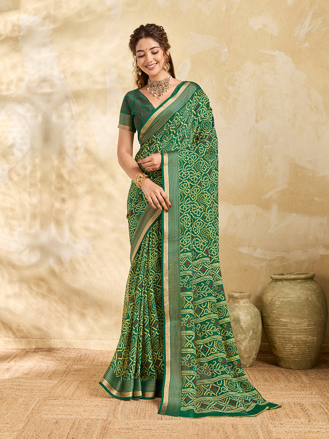 Tanmira  New Casual Style Chiffon Saree in Classic Bandhani Pattern KDN