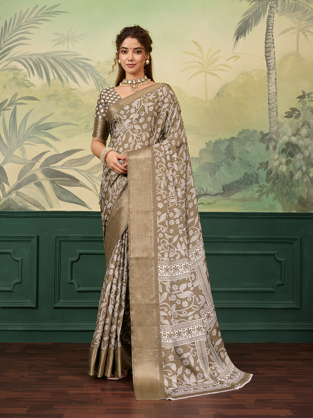 Tanmira  New  Beautiful Cotton Silk Printed With Zari Border Work Saree STL