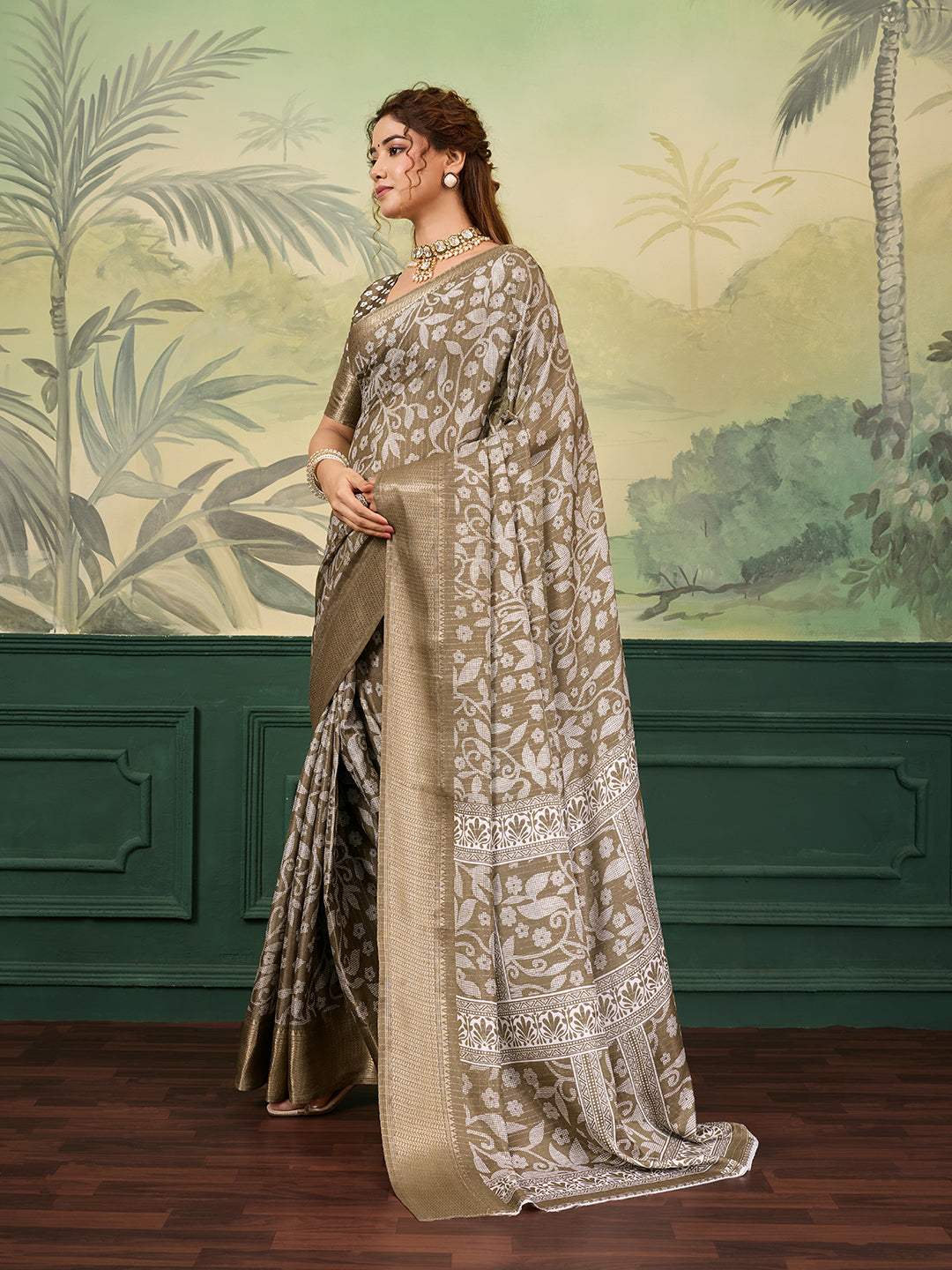 Tanmira  New  Beautiful Cotton Silk Printed With Zari Border Work Saree STL