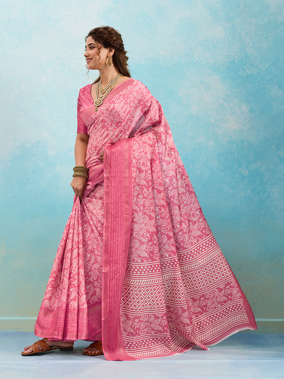 Tanmira  Special Batik Sanganeri Print Banarasi Border Saree STL