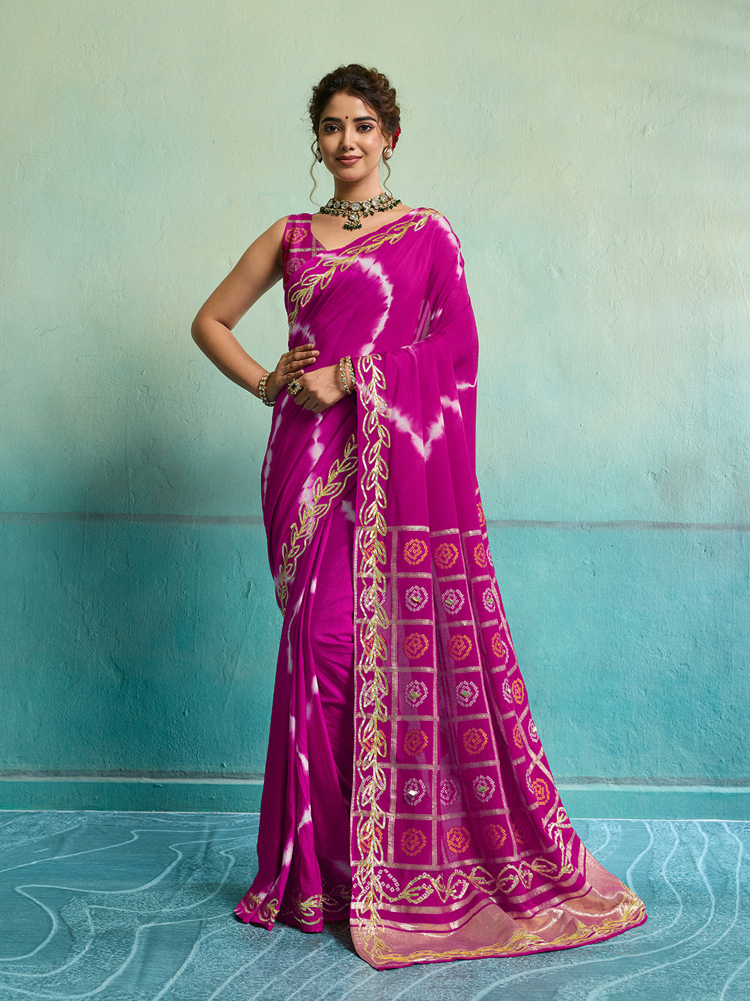 Tanmira  New Latest Bandhani Style Dola Silk Saree with Gotapatti Work Saree GAN