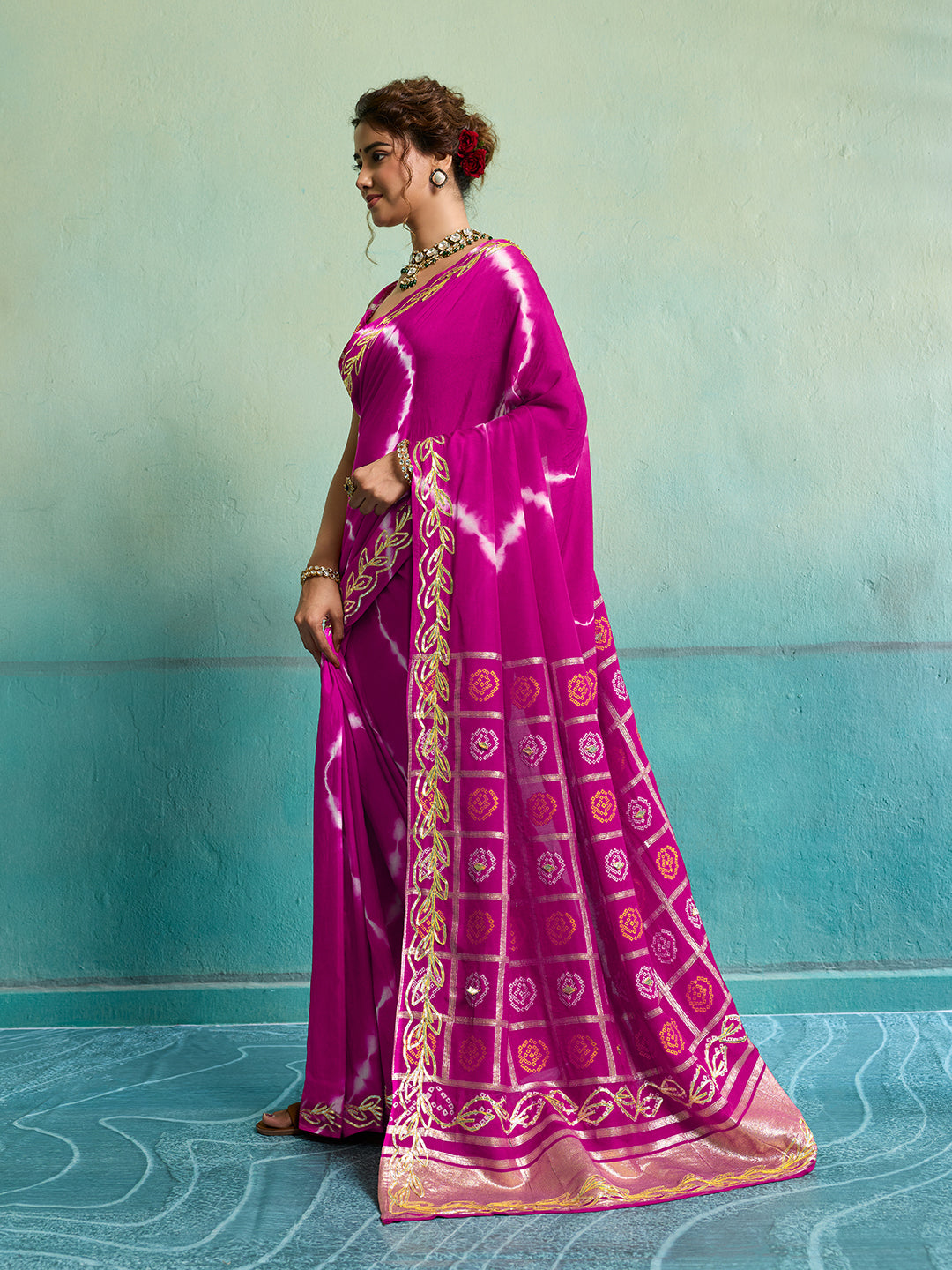 Tanmira  New Latest Bandhani Style Dola Silk Saree with Gotapatti Work Saree GAN