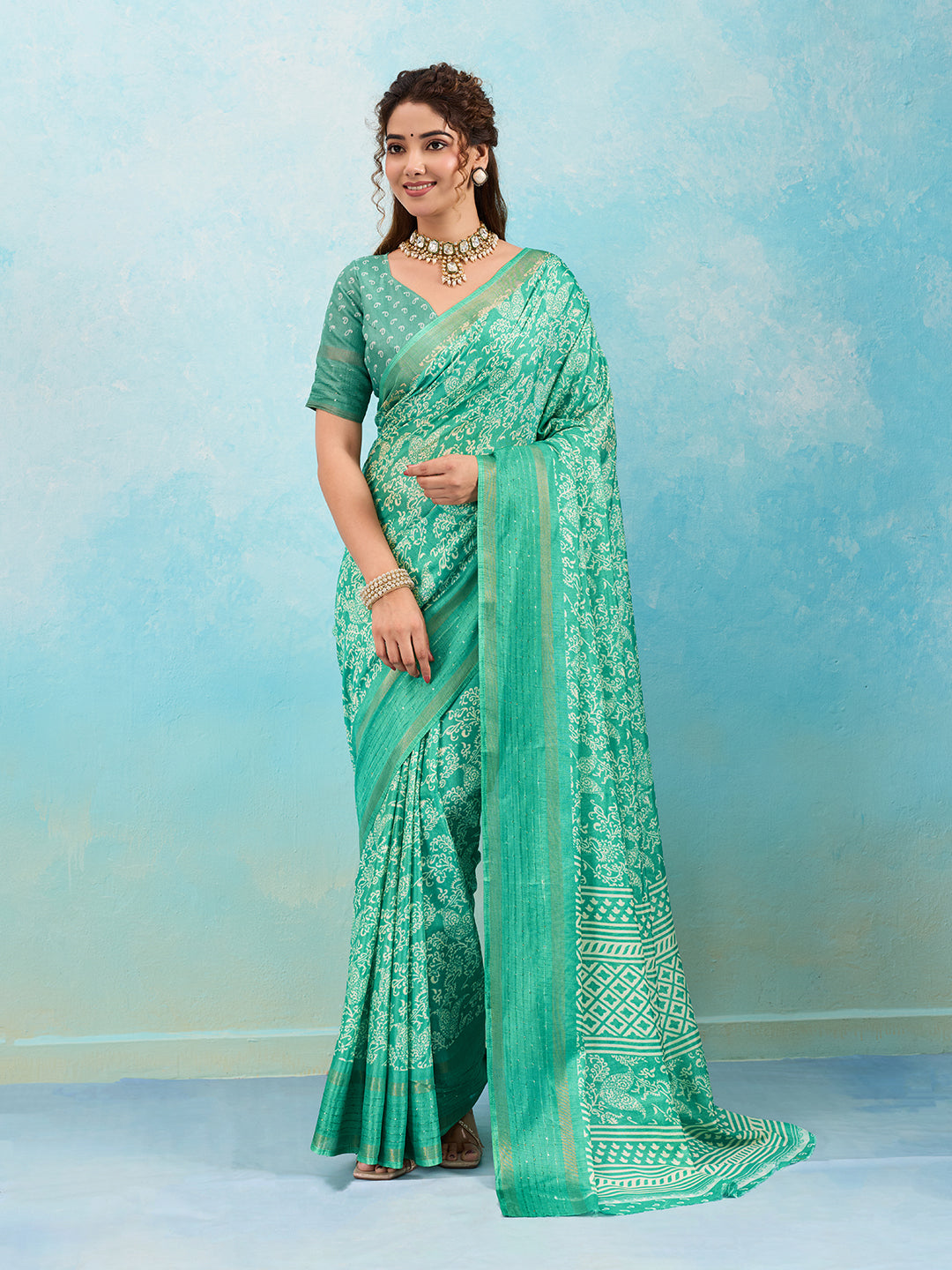 Tanmira Special Batik Sanganeri Print Banarasi Border Saree