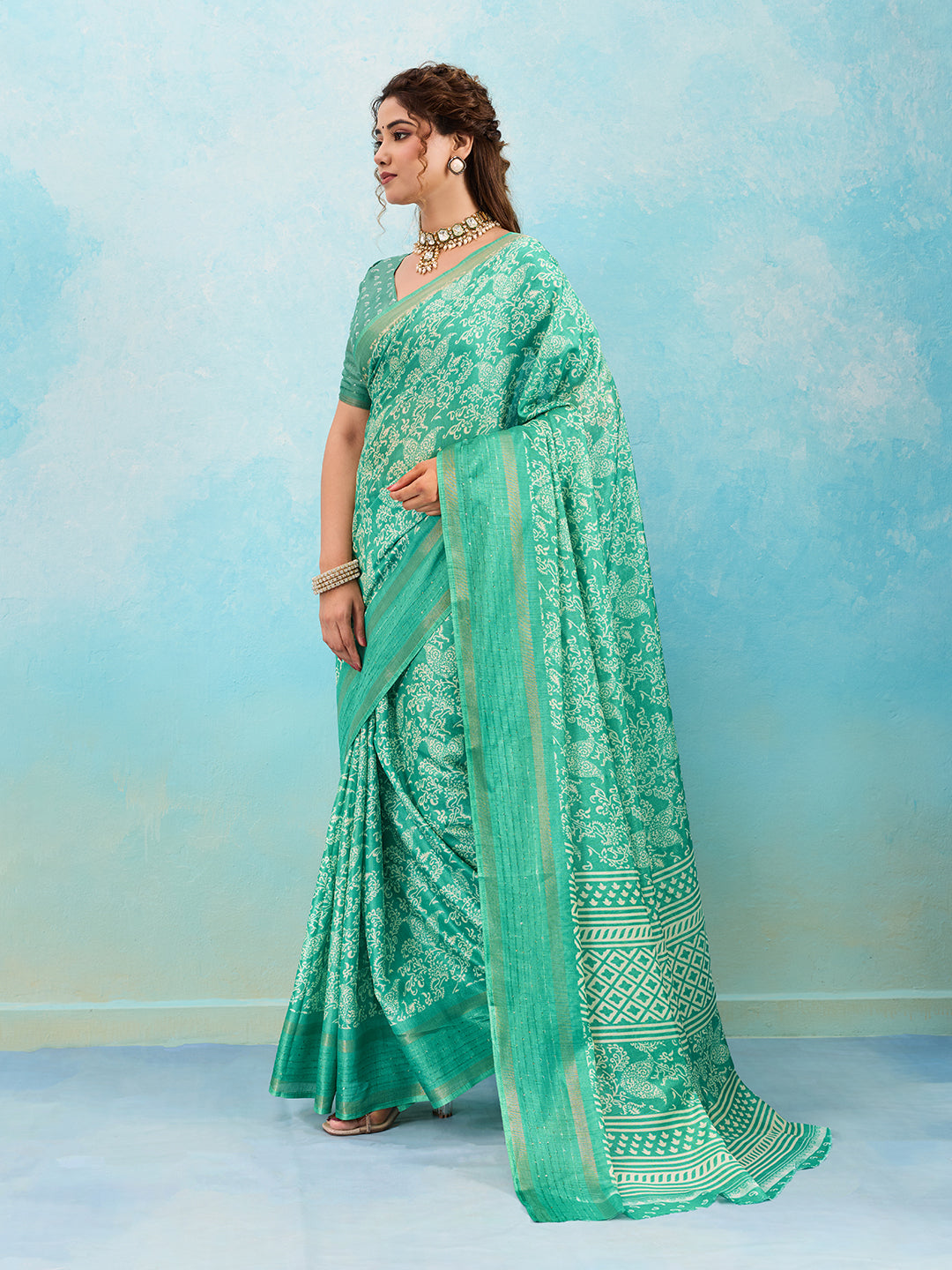 Tanmira Special Batik Sanganeri Print Banarasi Border Saree