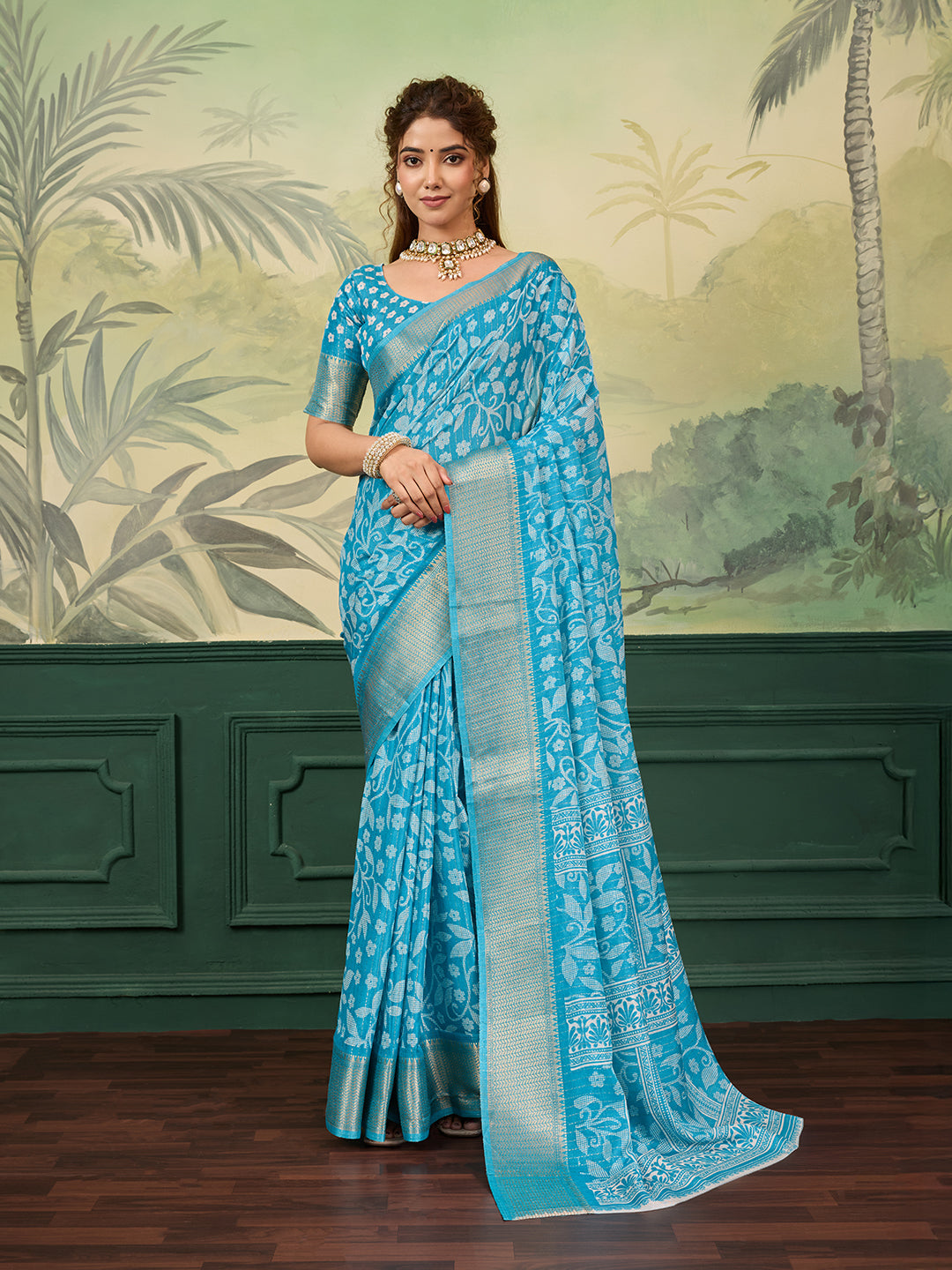 Tanmira  New Latest Cotton Silk Printed With Zari Border Work Saree STL