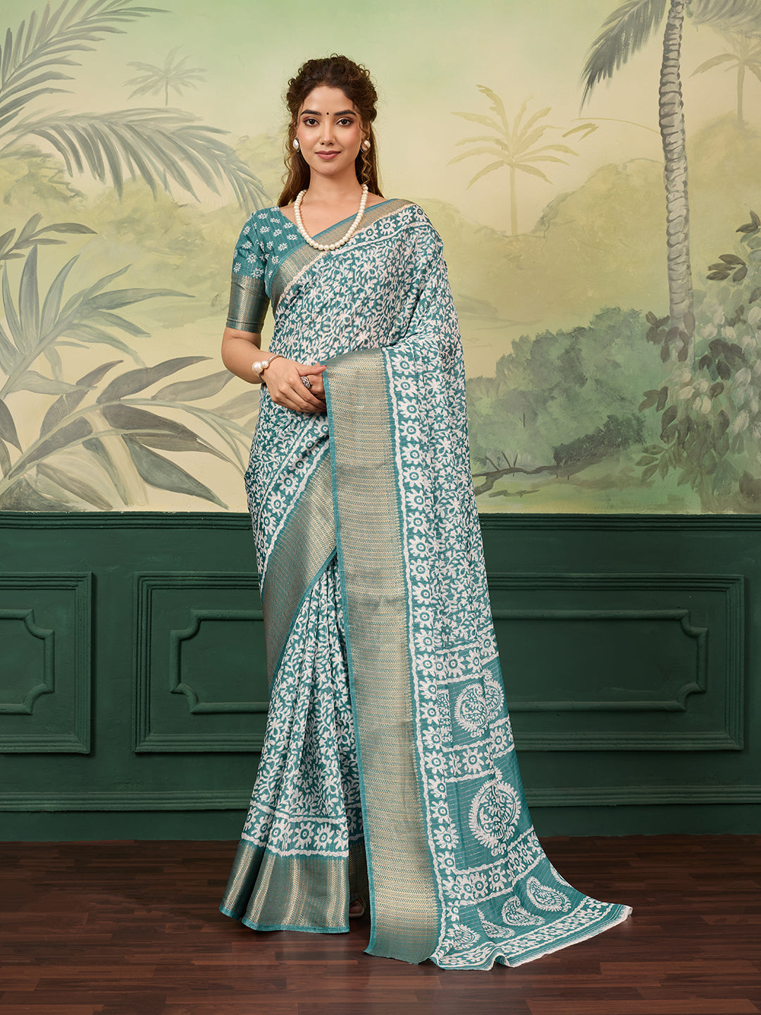 Tanmira  Latest New Cotton Silk Batik Printed With Zari Border Work Saree STL