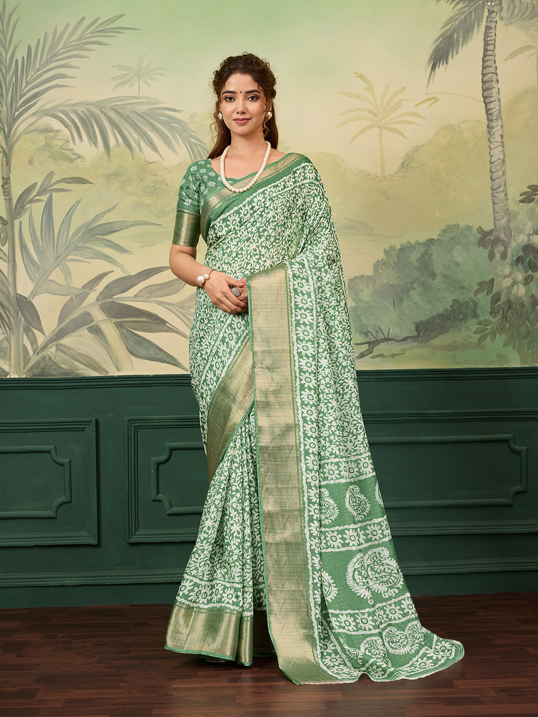 Tanmira  New Cotton Silk Batik Printed With Zari Border Work Saree STL
