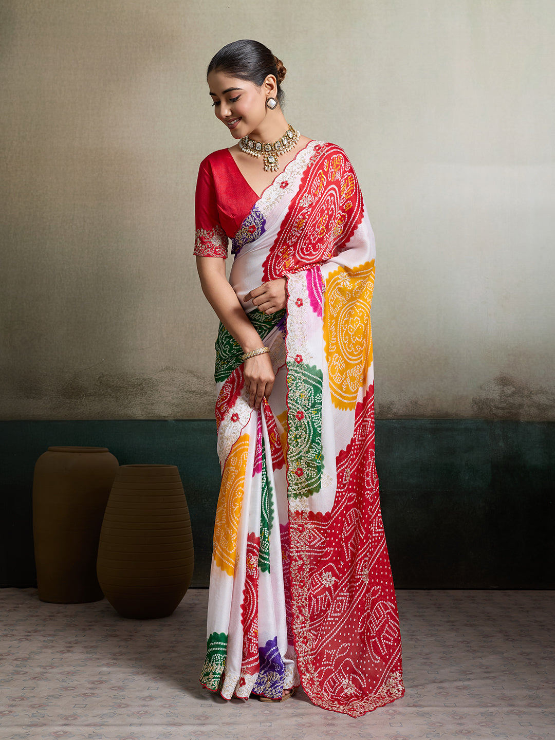 Tanmira  New Traditional Bandhani Saree in Soft Moss Chiffon    STL