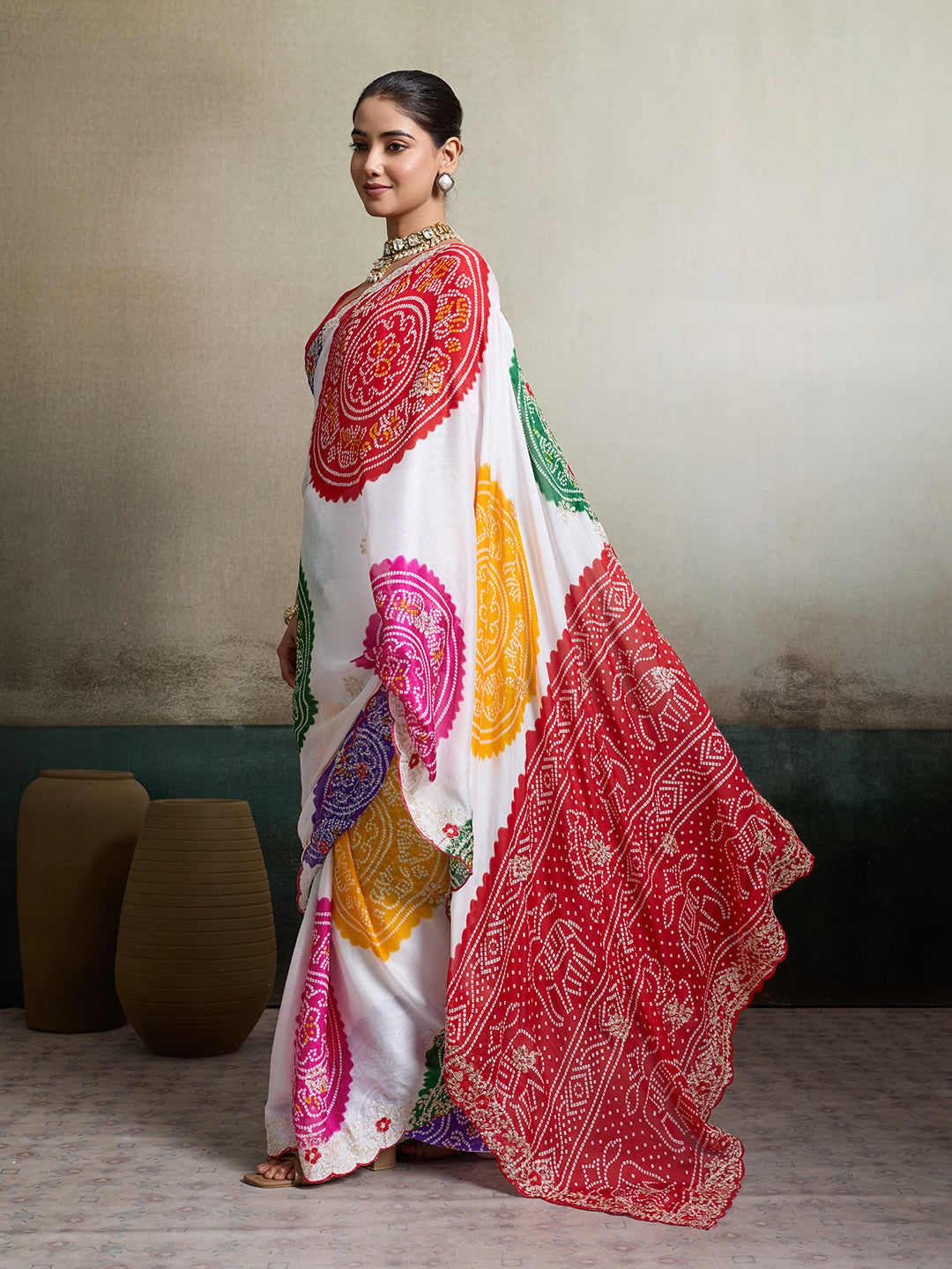 Tanmira  New Traditional Bandhani Saree in Soft Moss Chiffon    STL