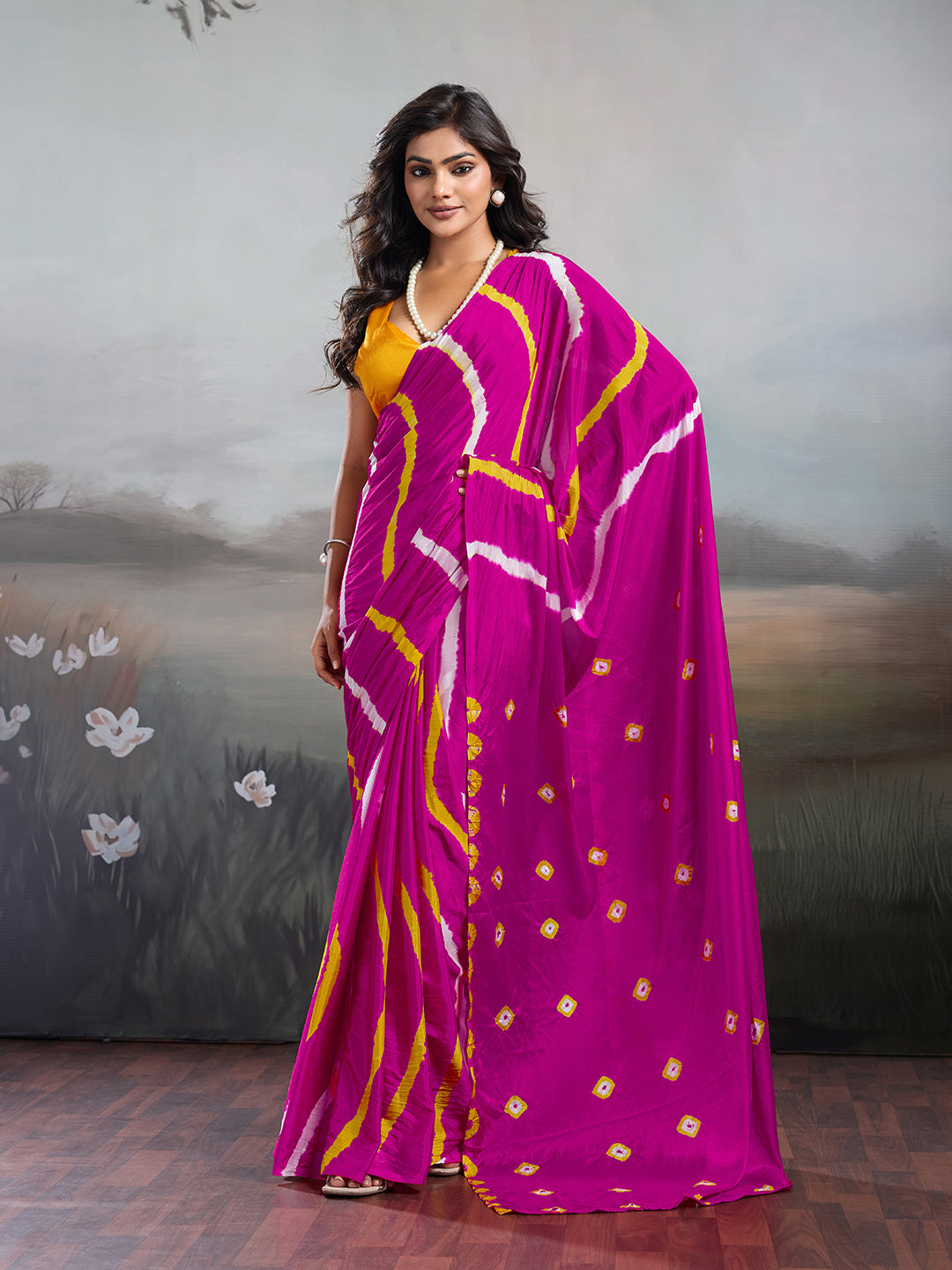 Tanmira New Jaipuri Traditional Chinon  Bandhani Saree Rani