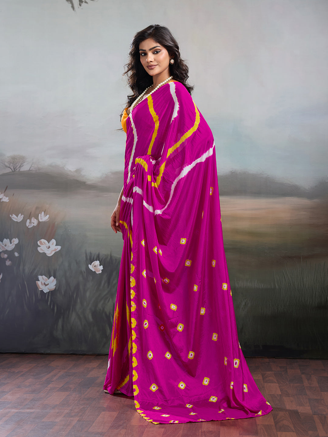 Tanmira New Jaipuri Traditional Chinon  Bandhani Saree Rani
