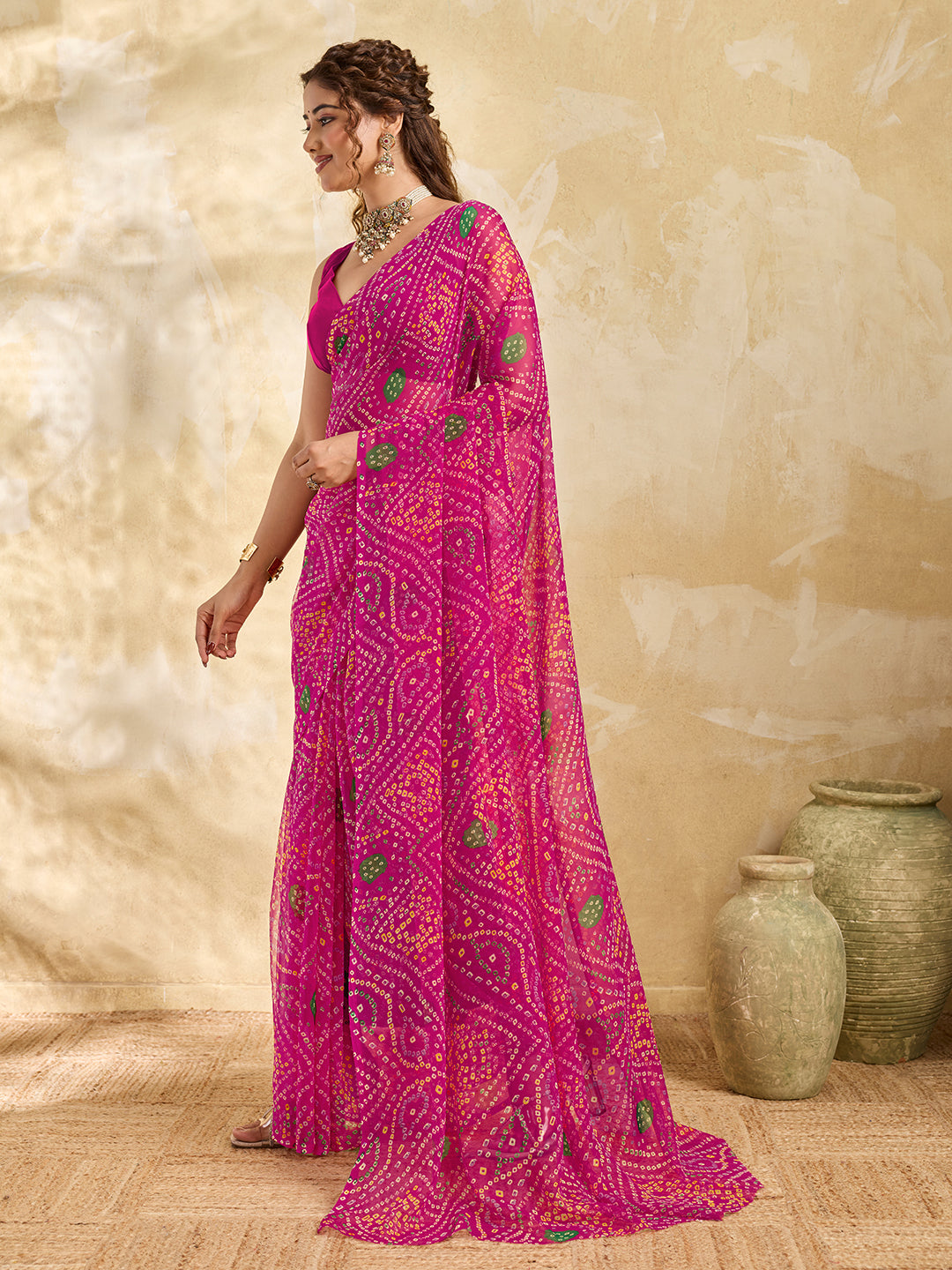 Tanmira  Rajwadi Style Royal Georgette Bandhani Sarees Rani  STL