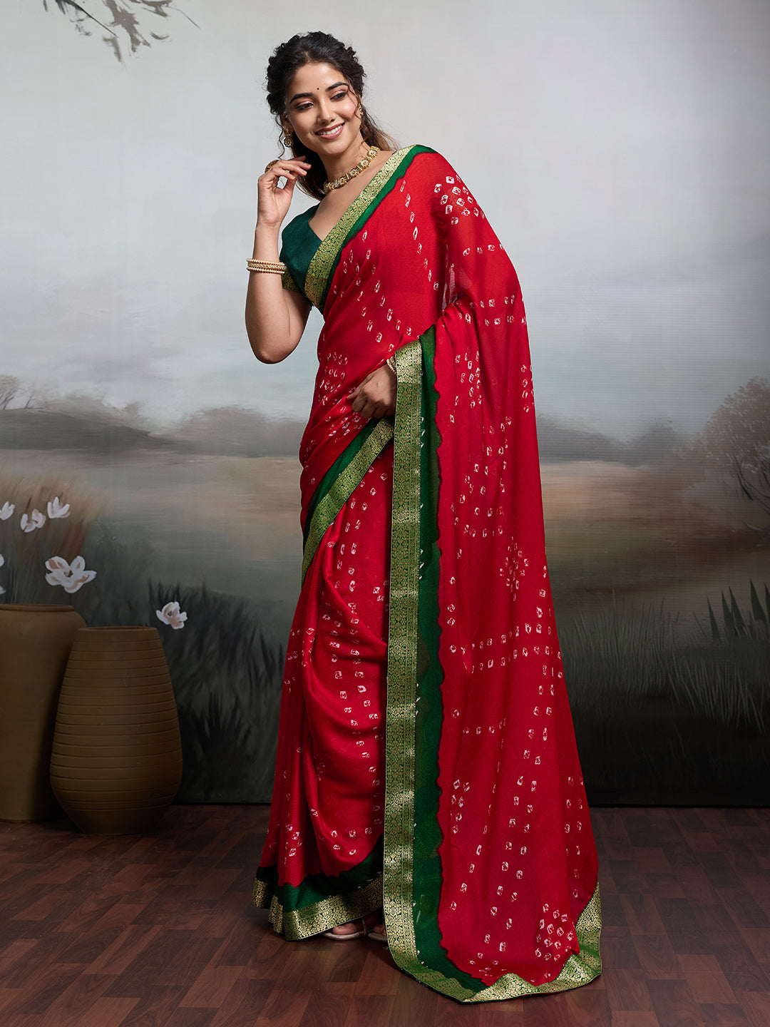 Tanmira  New Arrival Moos Chiffon Georgette Bandhani Sarees KDM