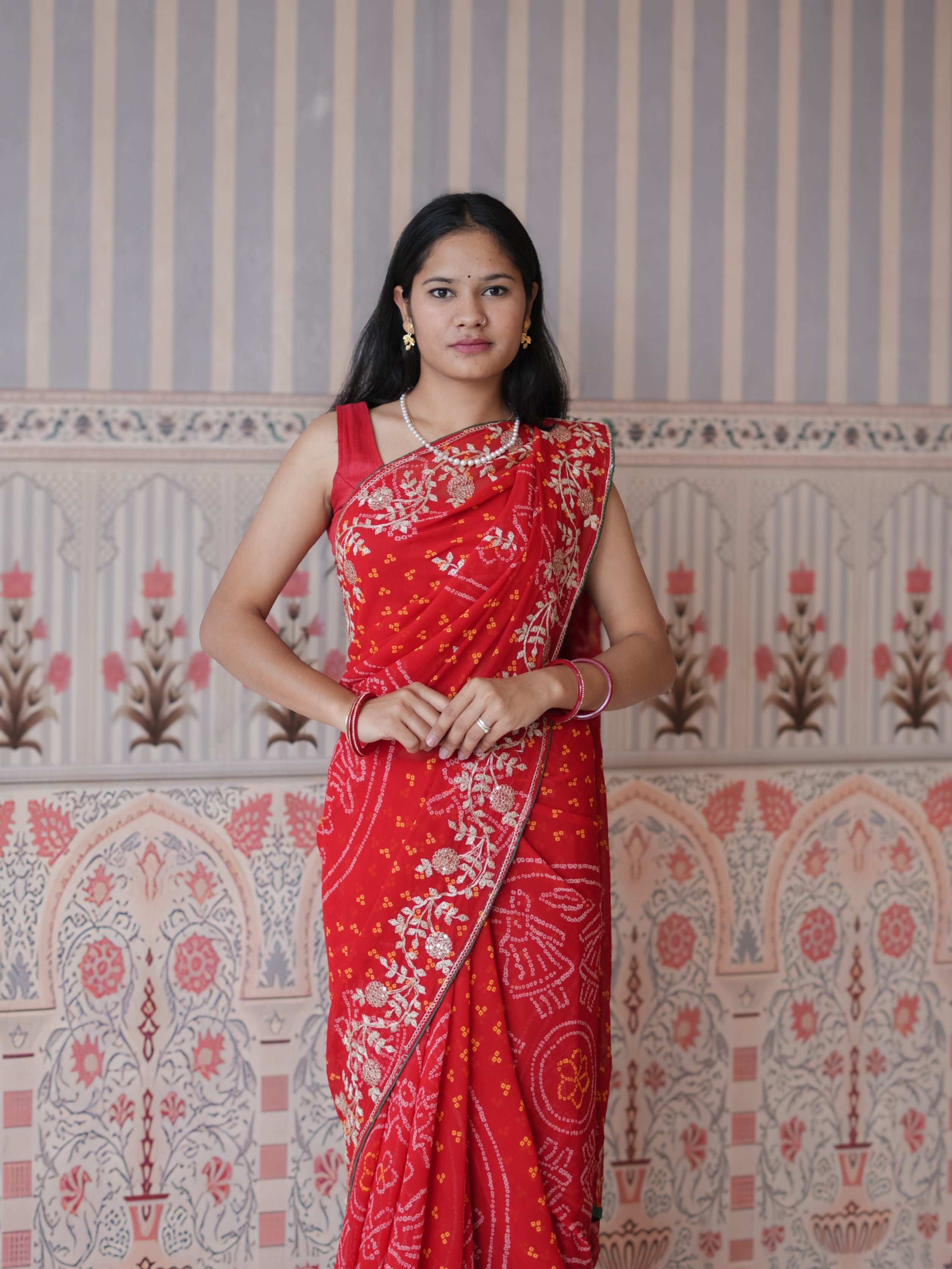 Buy New Bandhani Style Saree with Thread Ebroidery Work Tanmira  image 3