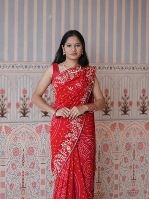Buy New Bandhani Style Saree with Thread Ebroidery Work Tanmira  image 3