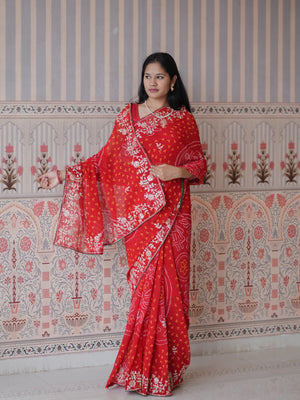 Buy New Bandhani Style Saree with Thread Embroidery Work Tanmira  image 5