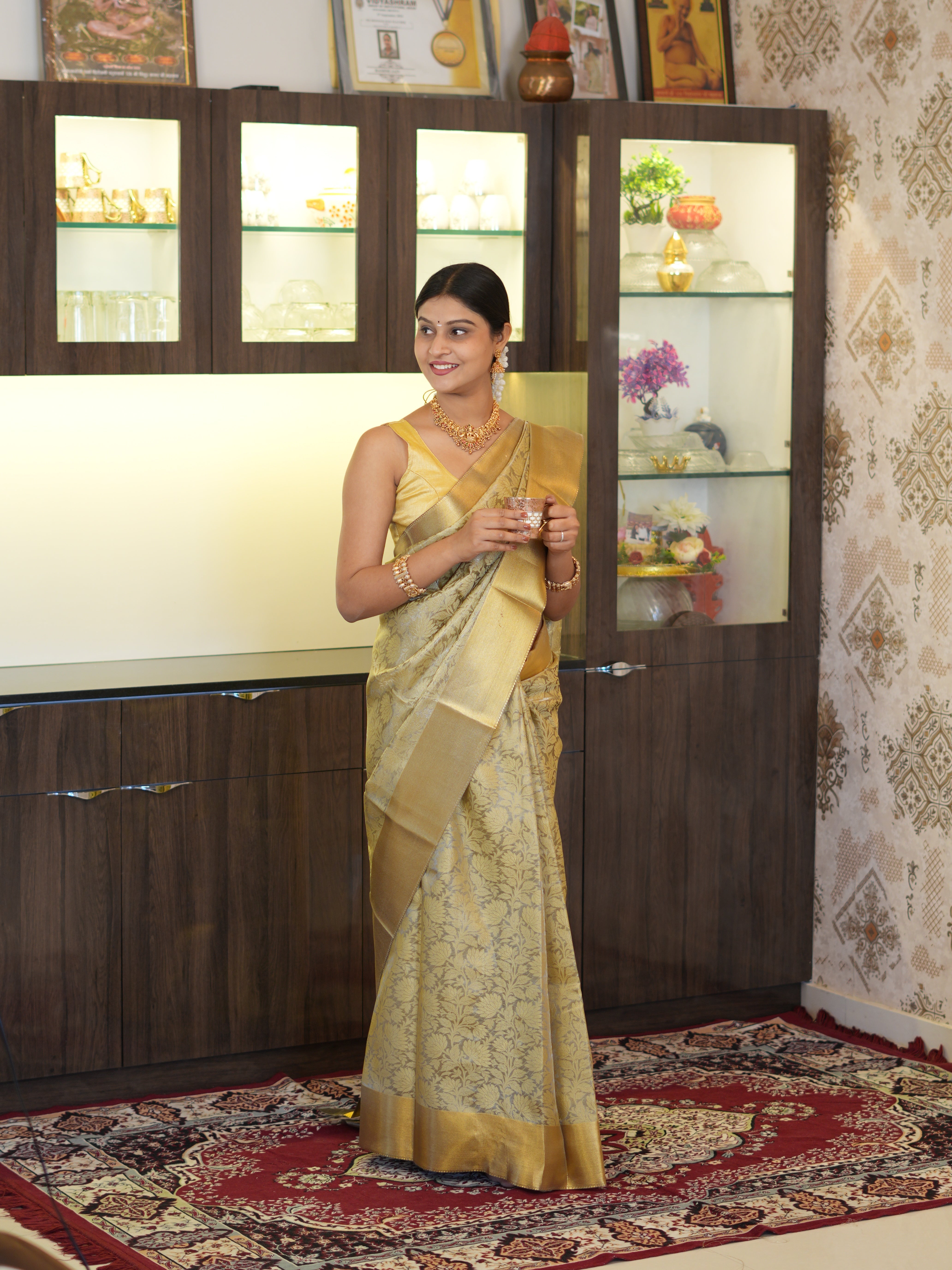 Banarasi Handloom style saree in golden colour 