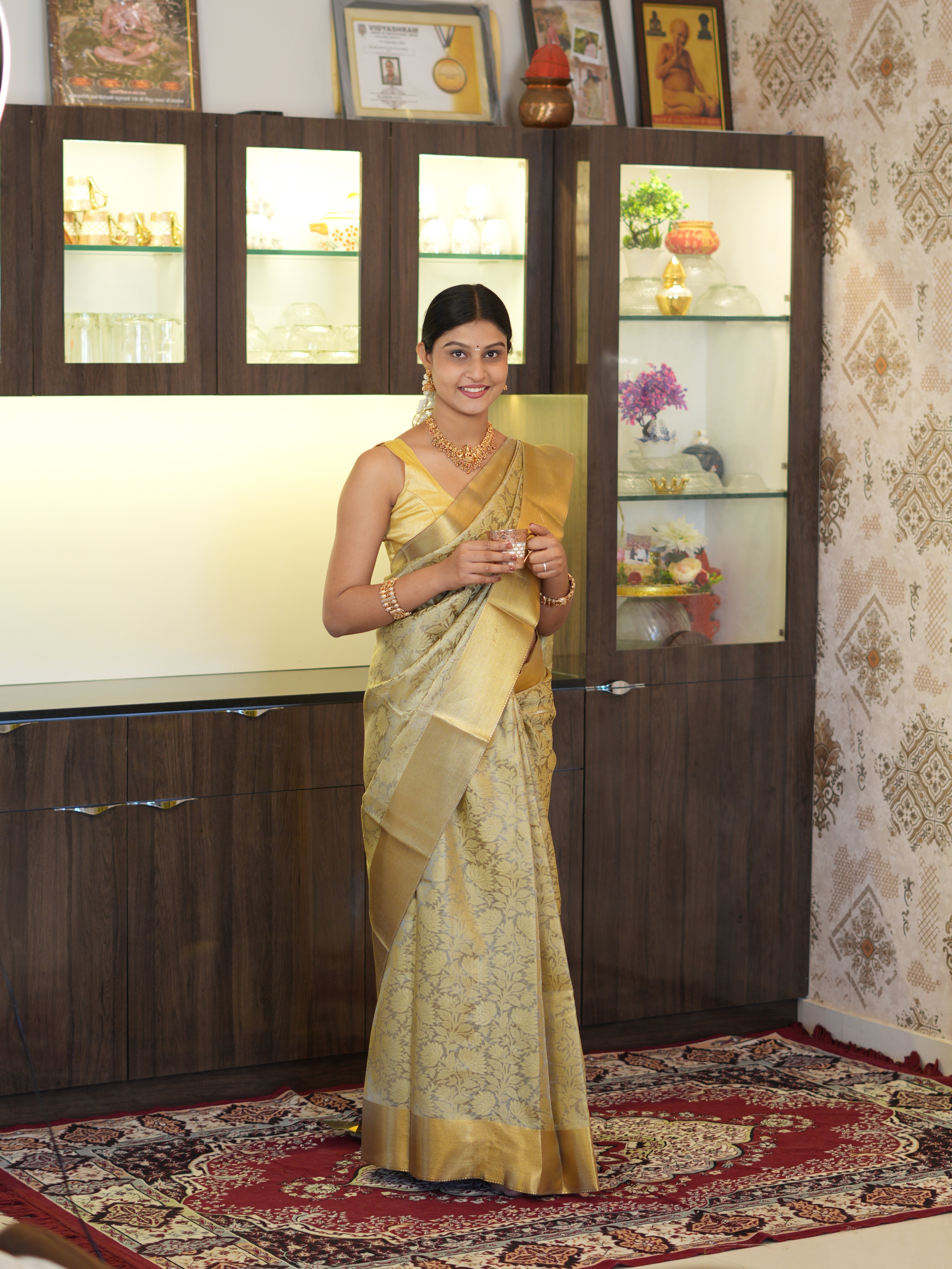 Banarasi Handloom style saree in golden colour 