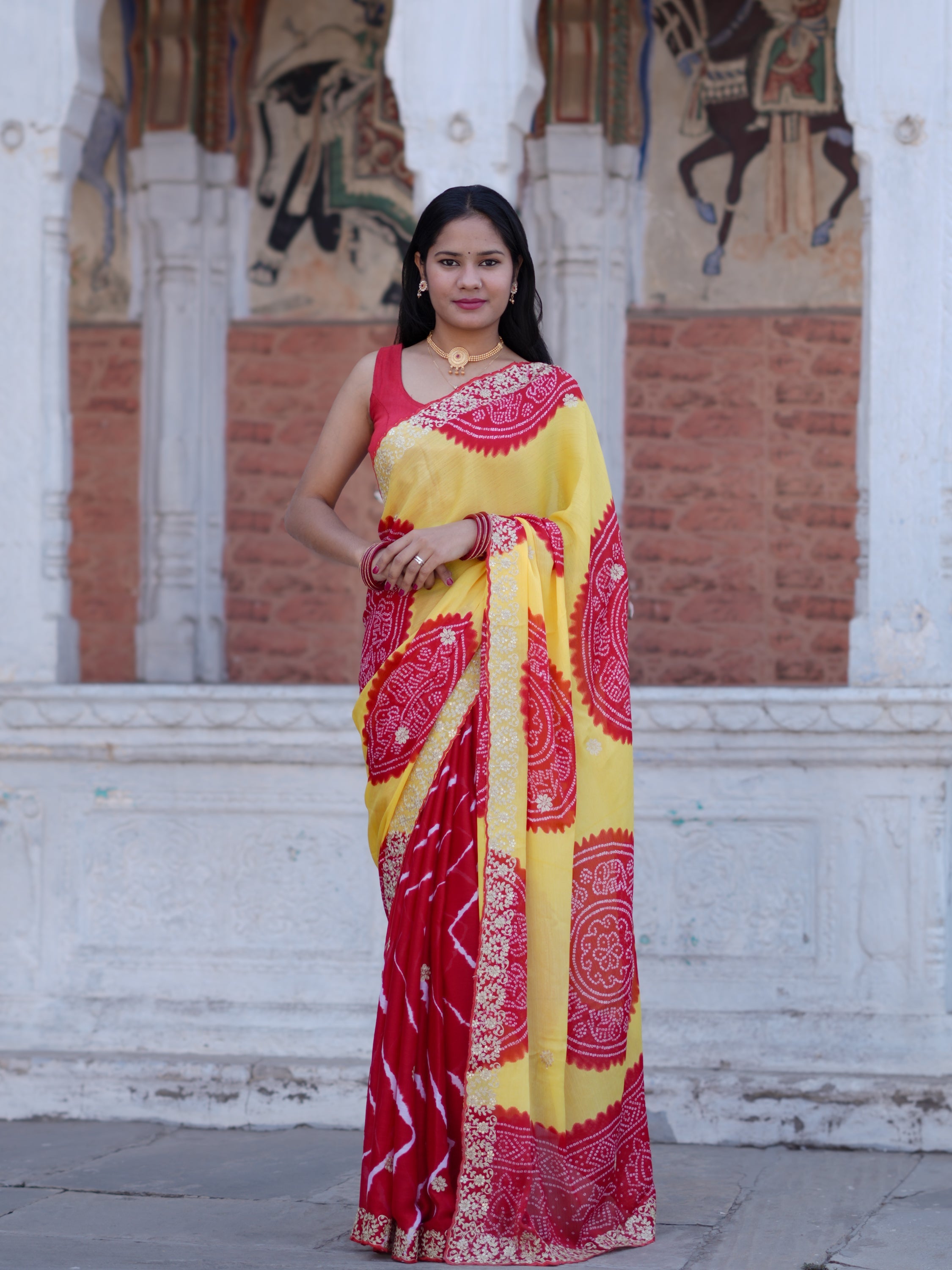Buy Bandhani Style Saree with Pittan Work Tanmira  image 1