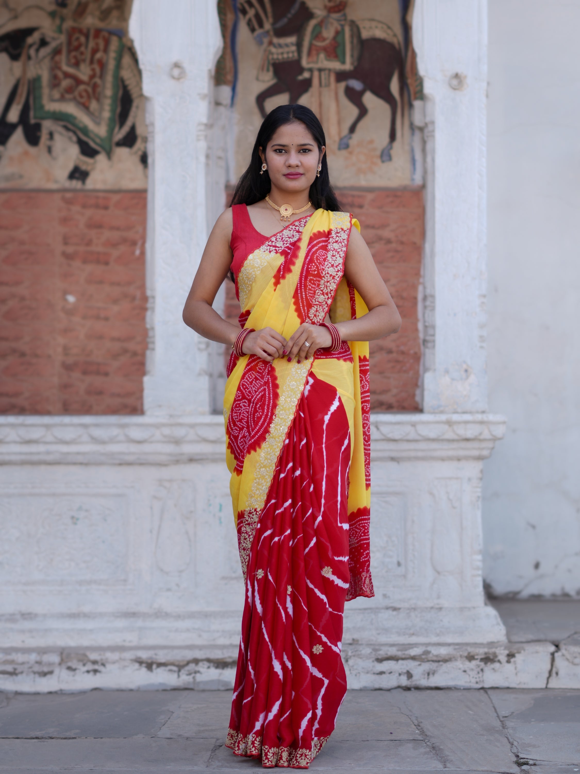 Buy Bandhani Style Saree with Pittan Work Tanmira  image 2