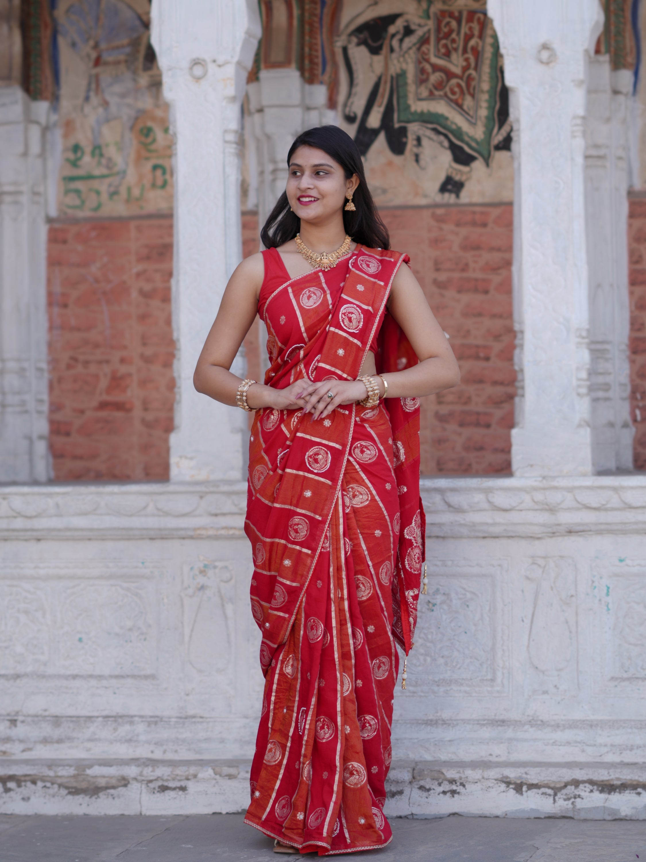 Buy Traditional Banarasi Style Saree With Elegant White Cutdana Work Tanmira  image 5