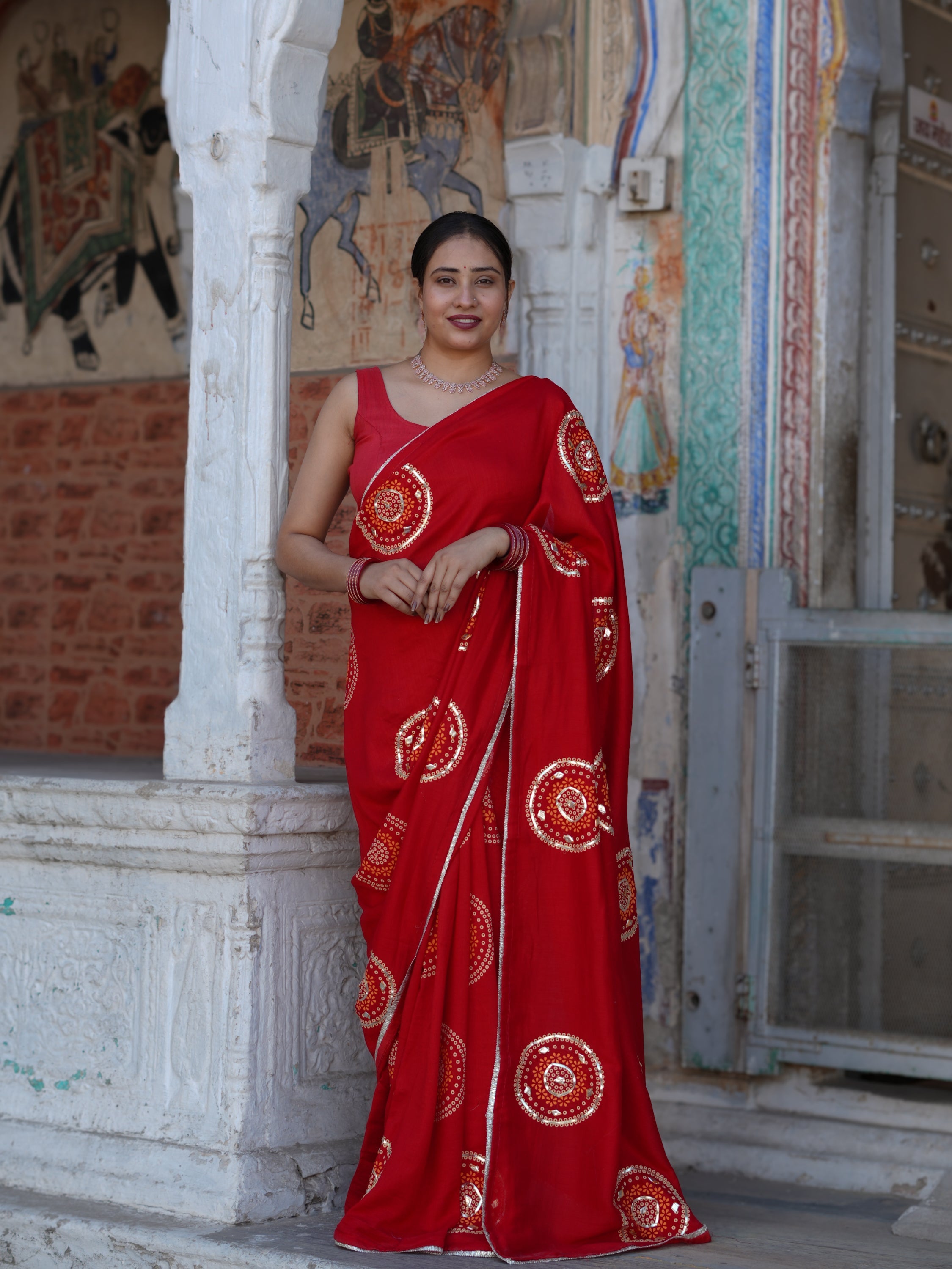 Buy Designer Bandhani Saree with Gota Patti Work Tanmira  