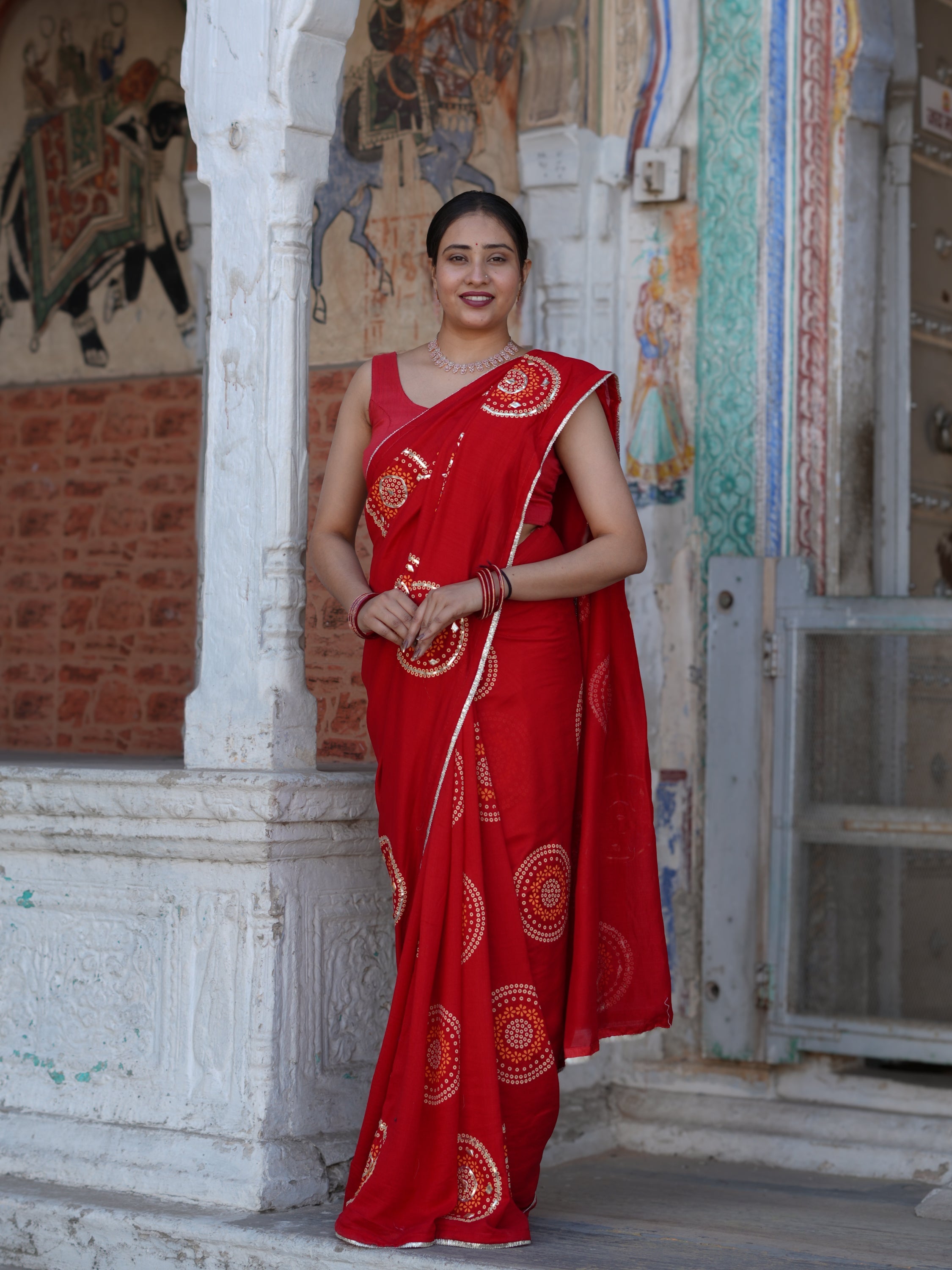 Buy Designer Bandhani Saree with Gota Patti Work Tanmira  