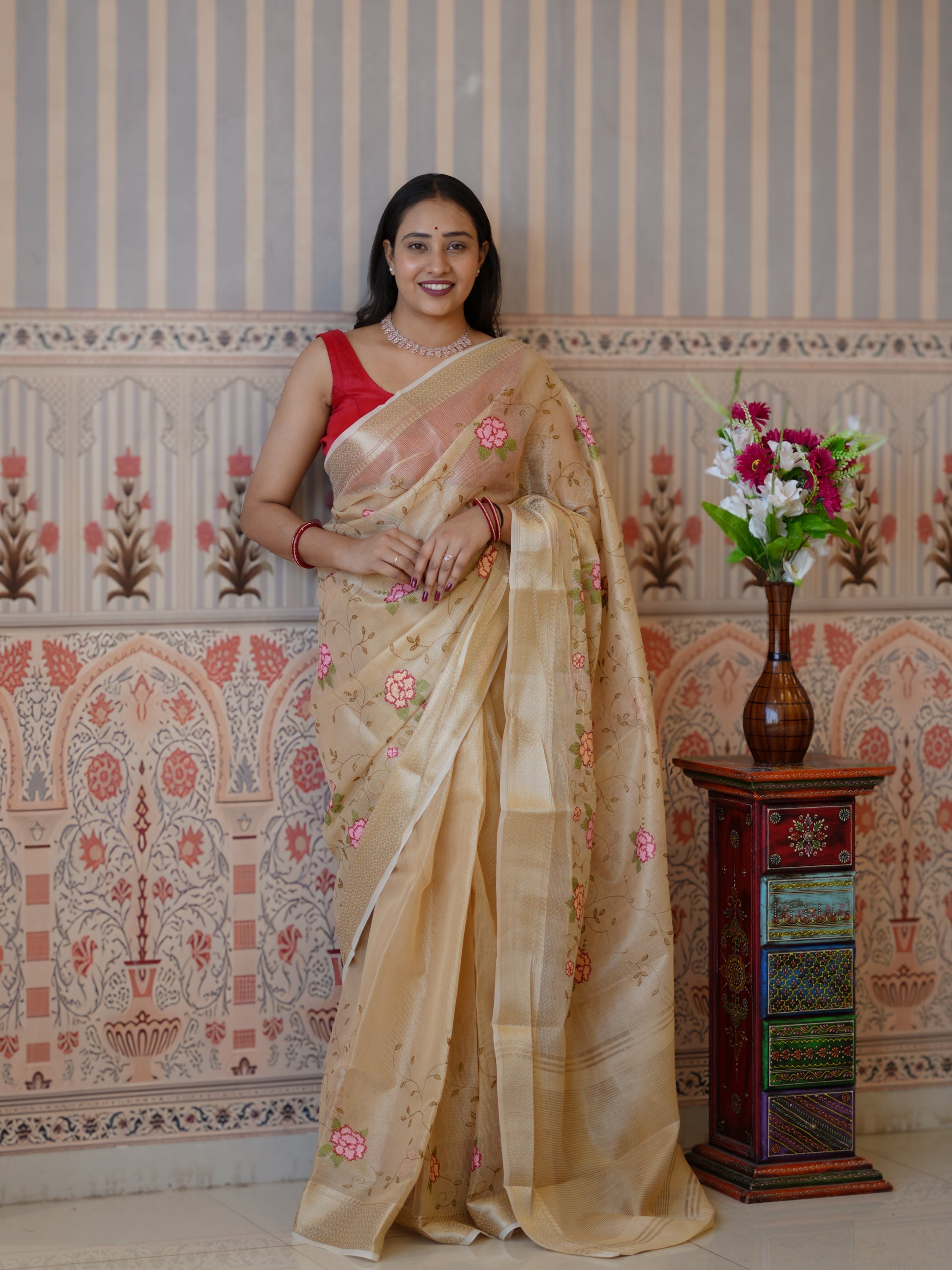 Buy Traditional Saree With Banarasi Touch Kashida Work Tanmira 