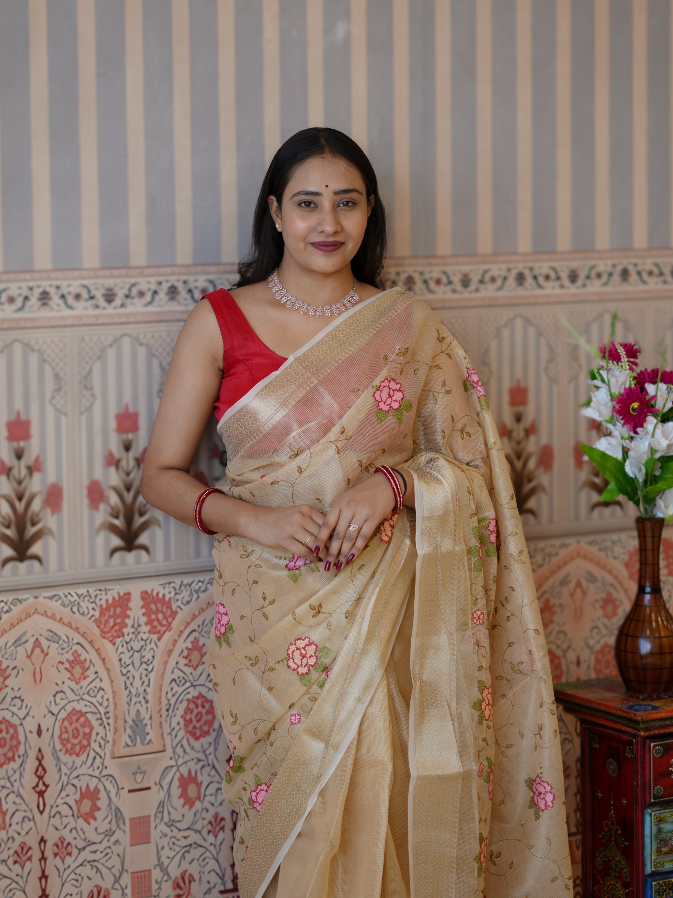 Buy Traditional Saree With Banarasi Touch Kashida Work Tanmira 