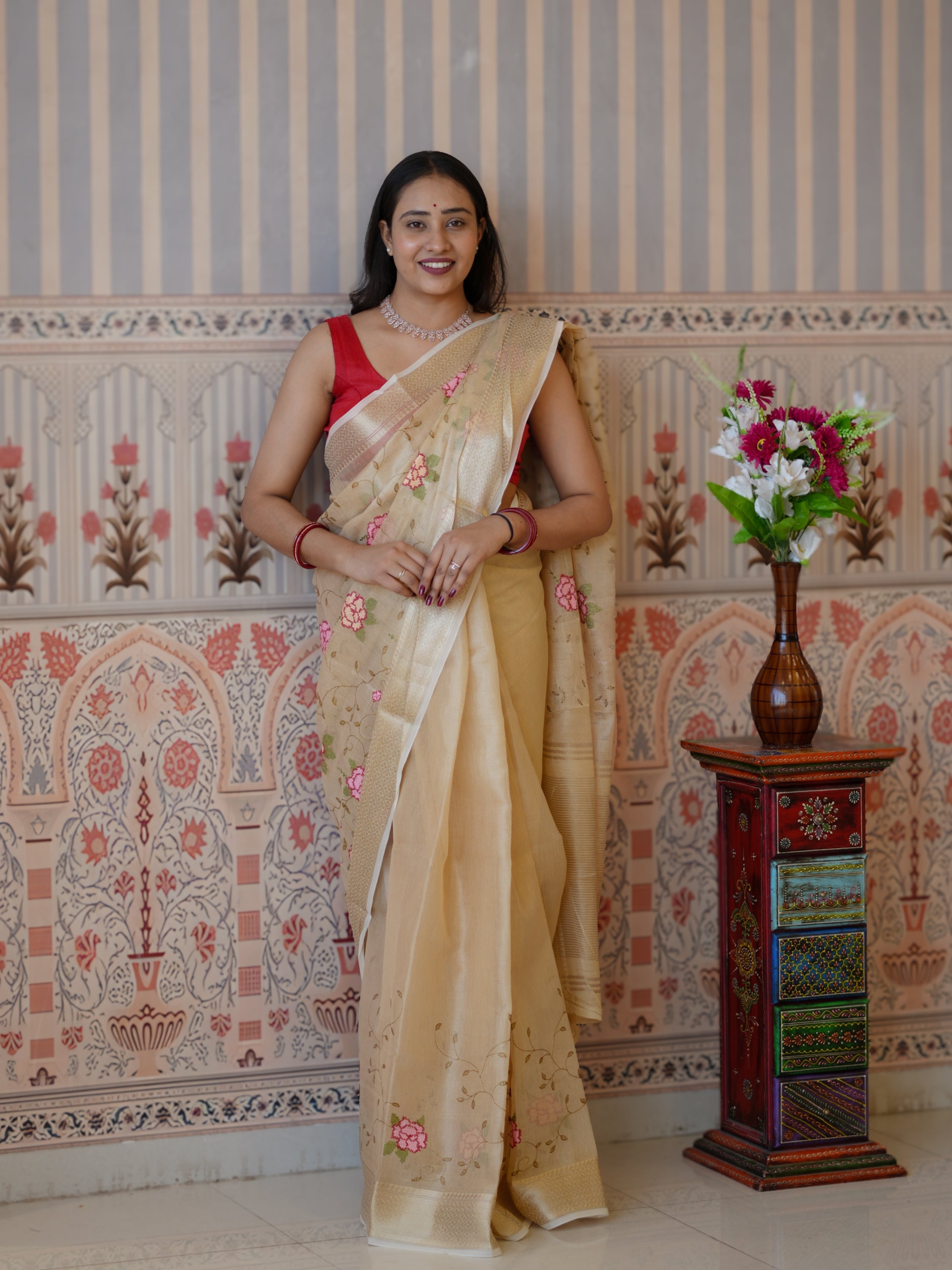 Buy Traditional Saree With Banarasi Touch Kashida Work Tanmira 