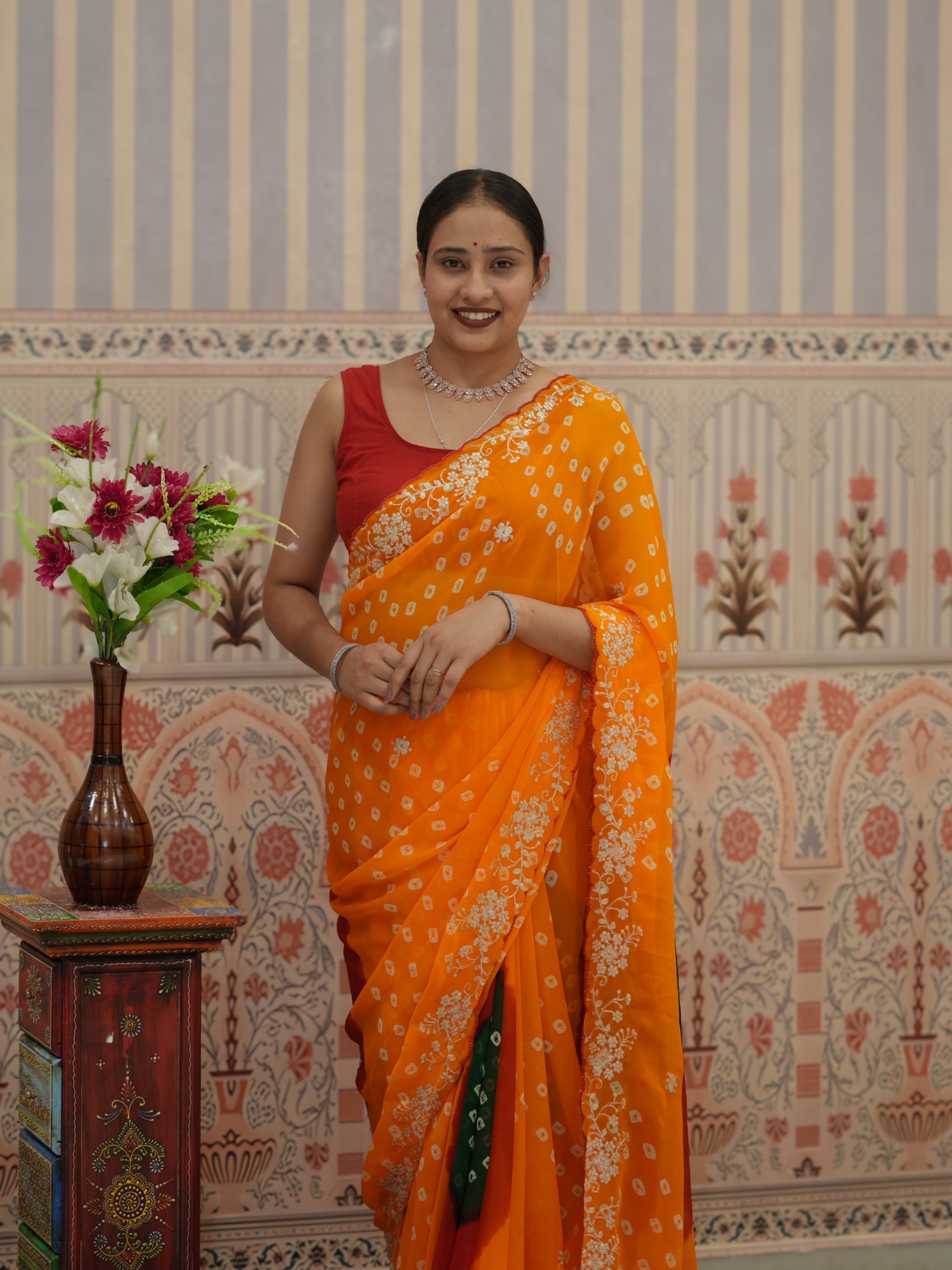 Buy Georgette Bandhani Saree With Festive Wear Tanmira 