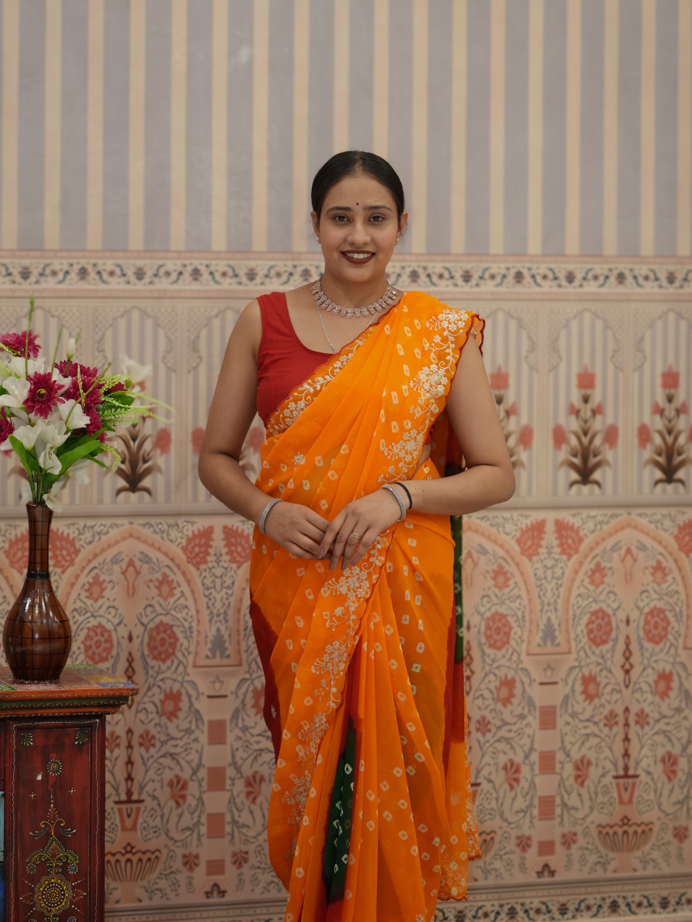 Buy Georgette Bandhani Saree With Festive Wear Tanmira 