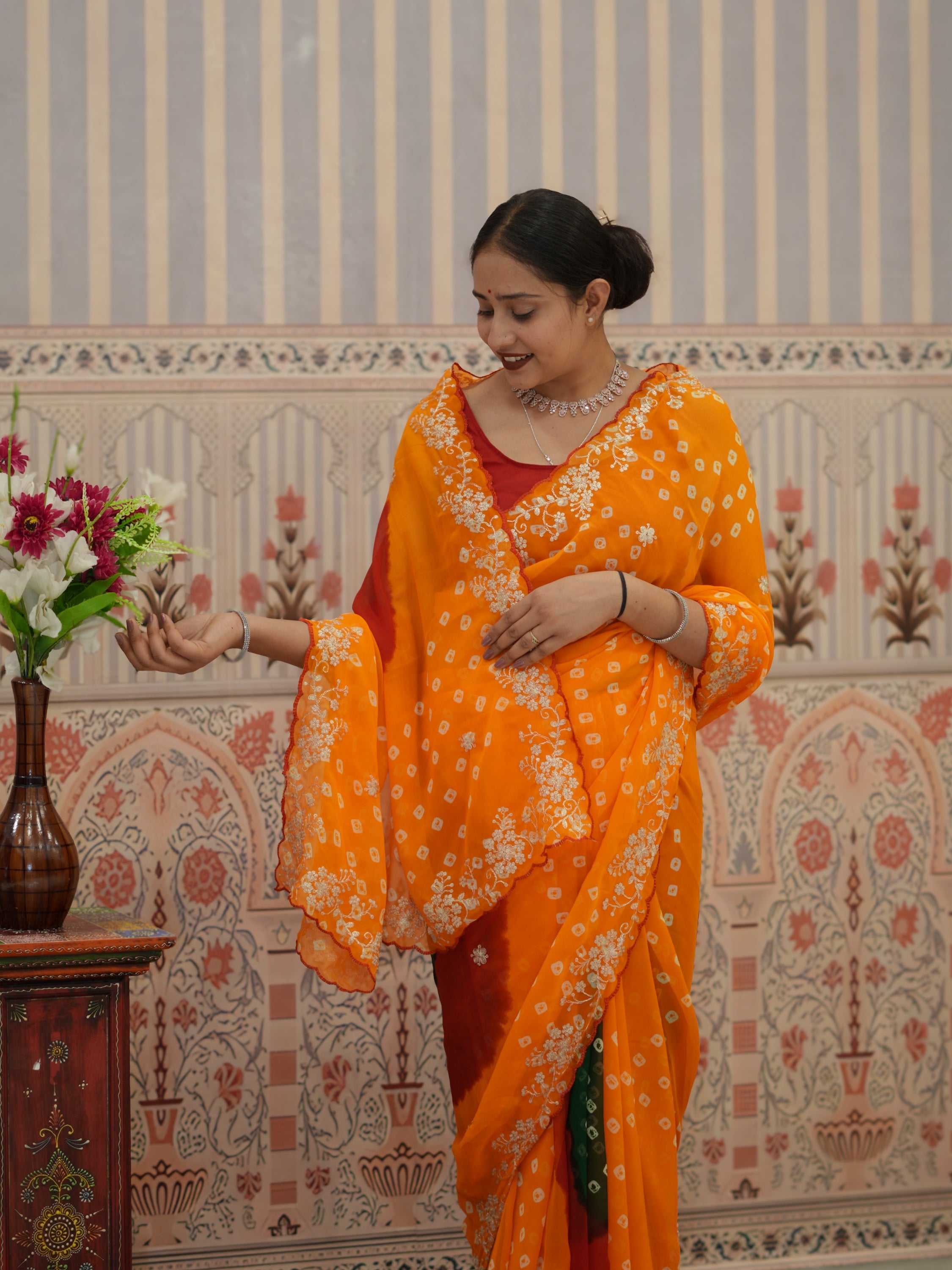 Buy Georgette Bandhani Saree With Festive Wear Tanmira 